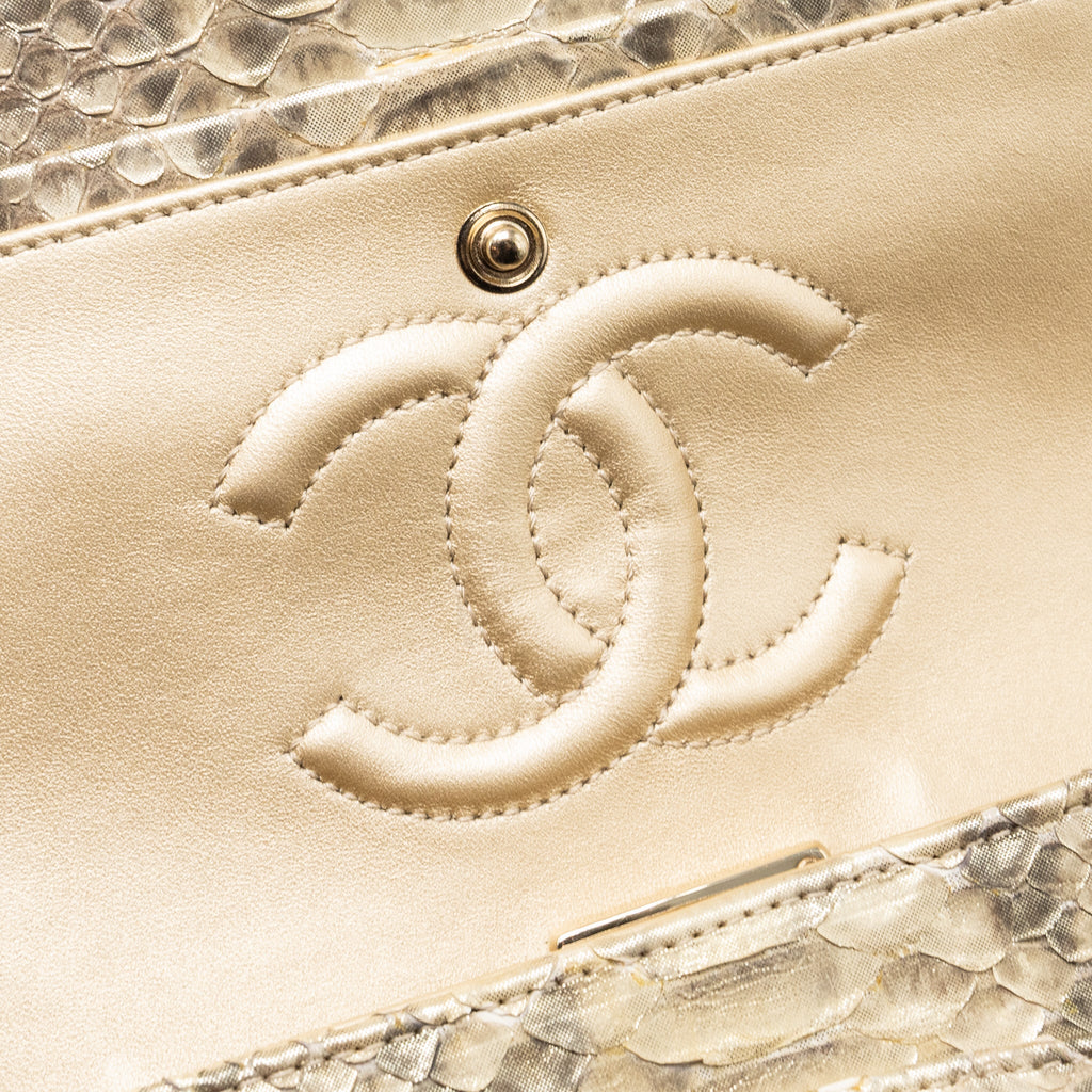 Chanel medium classic double flap bag python Gold