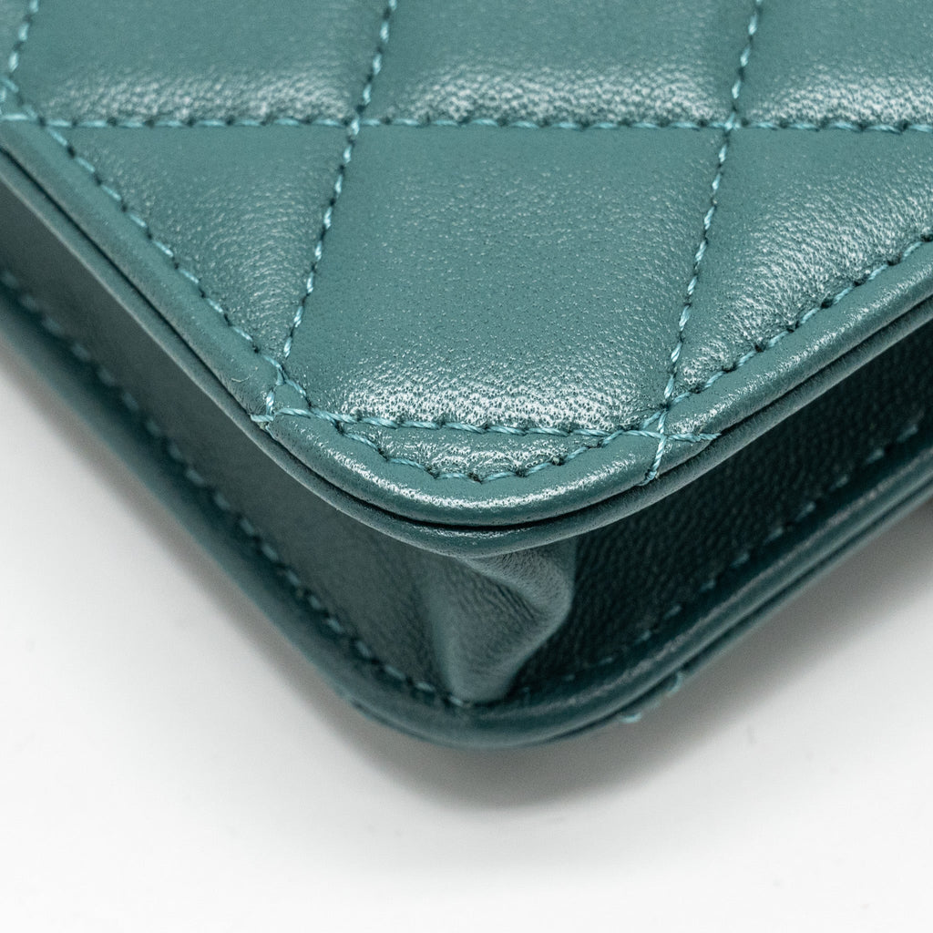 Chanel top handle mini flap bag lambskin Green