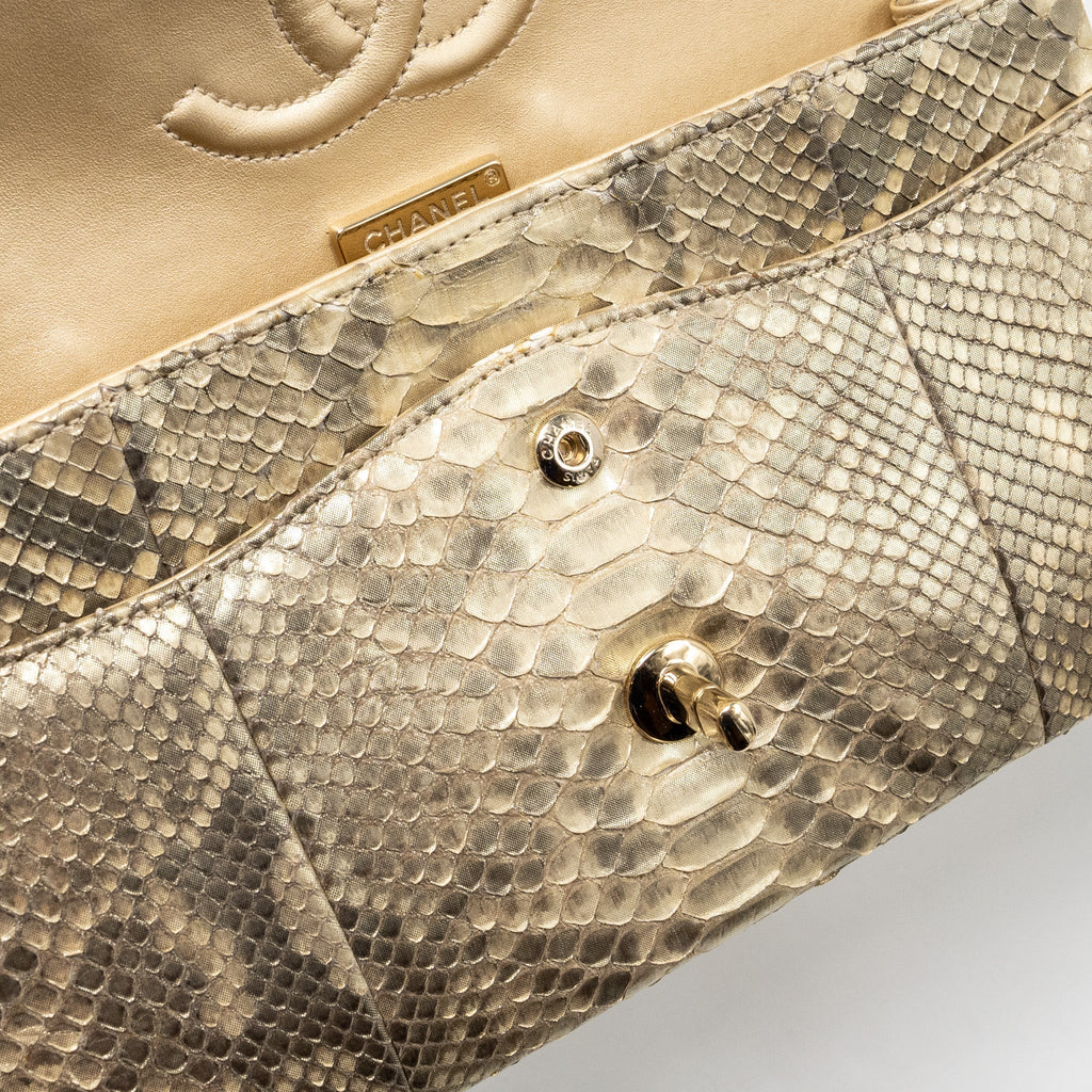 Chanel medium classic double flap bag python Gold