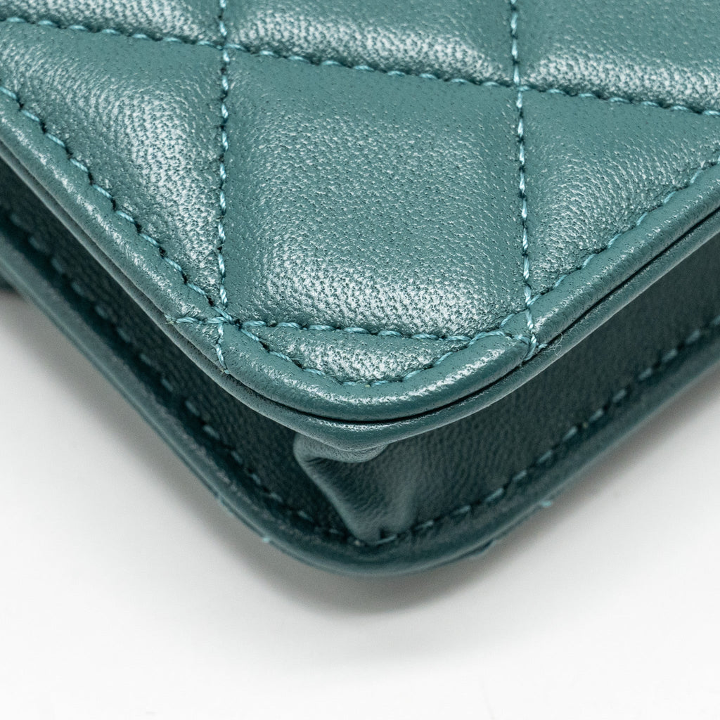 Chanel top handle mini flap bag lambskin Green