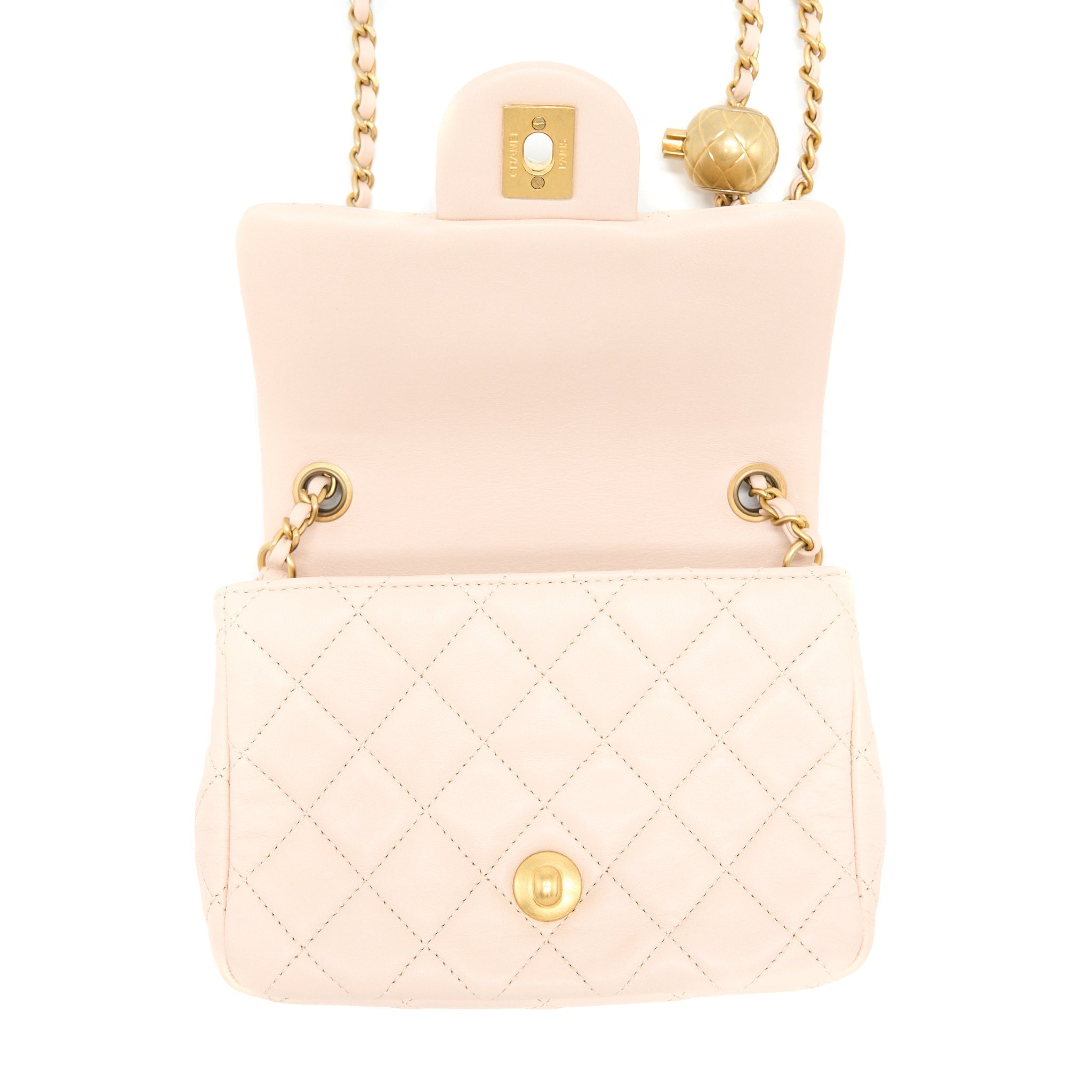 Chanel Pearl Crush Mini Square Lambskin Light Beige Brushed (Microchip)