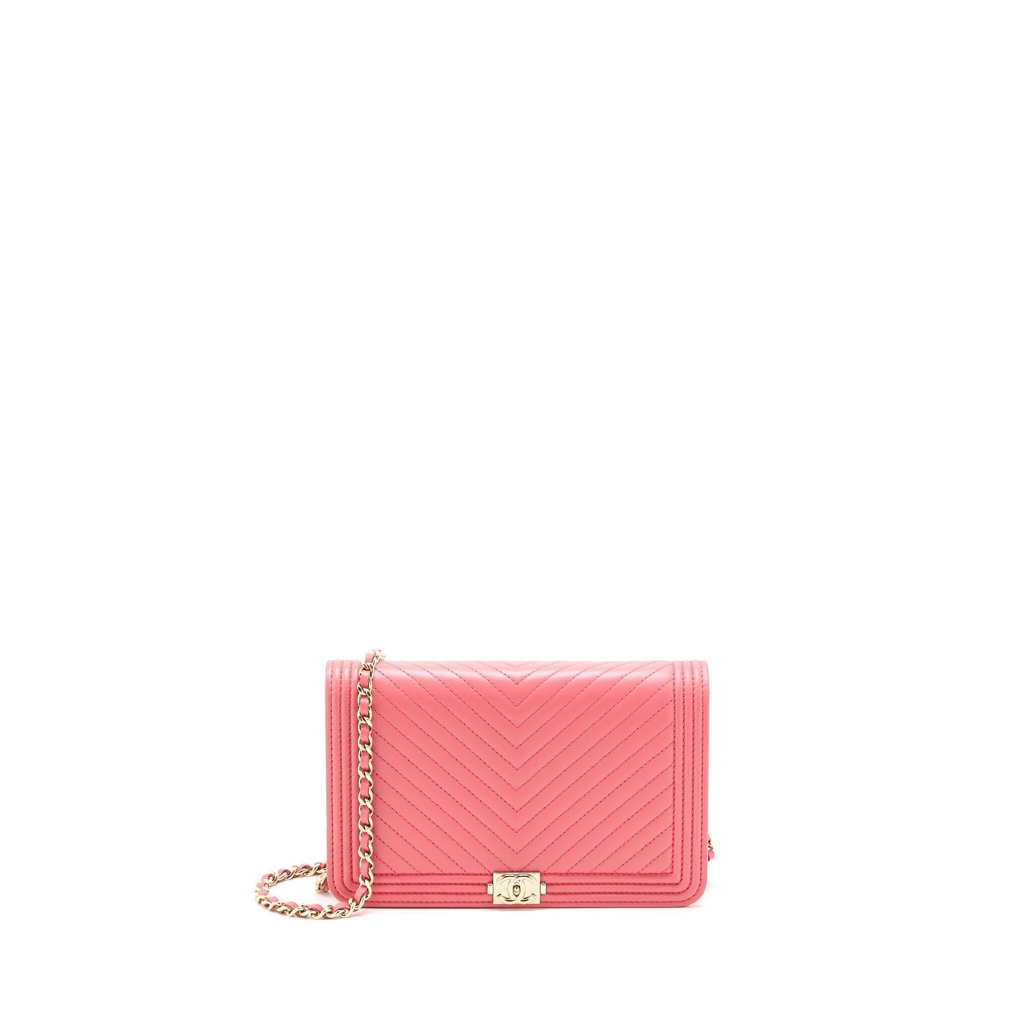Chanel Boy Wallet On Chain Chevron Calfskin Pink L