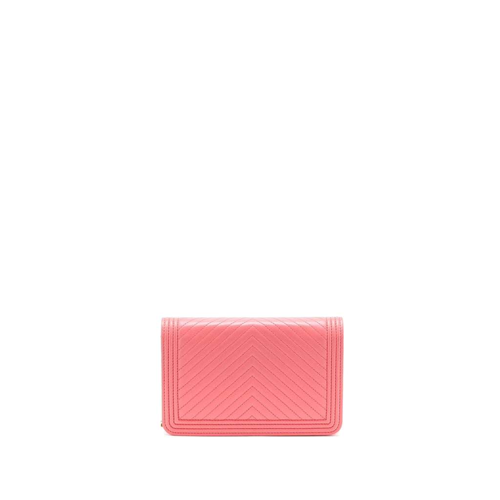 Chanel Boy Wallet On Chain Chevron Calfskin Pink L