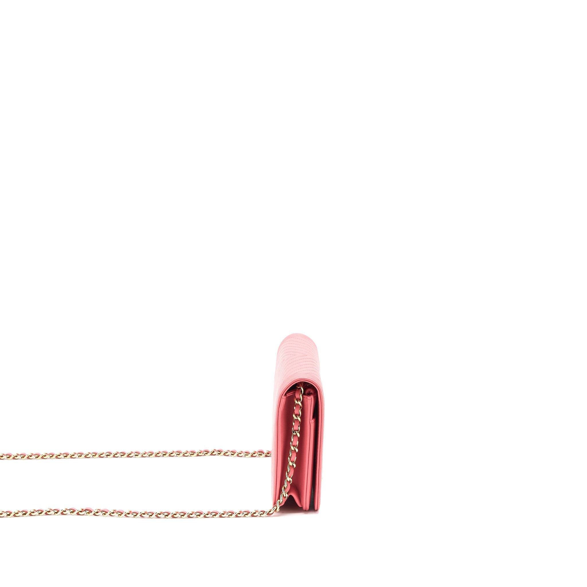 Chanel Boy Wallet On Chain Chevron Calfskin Pink L