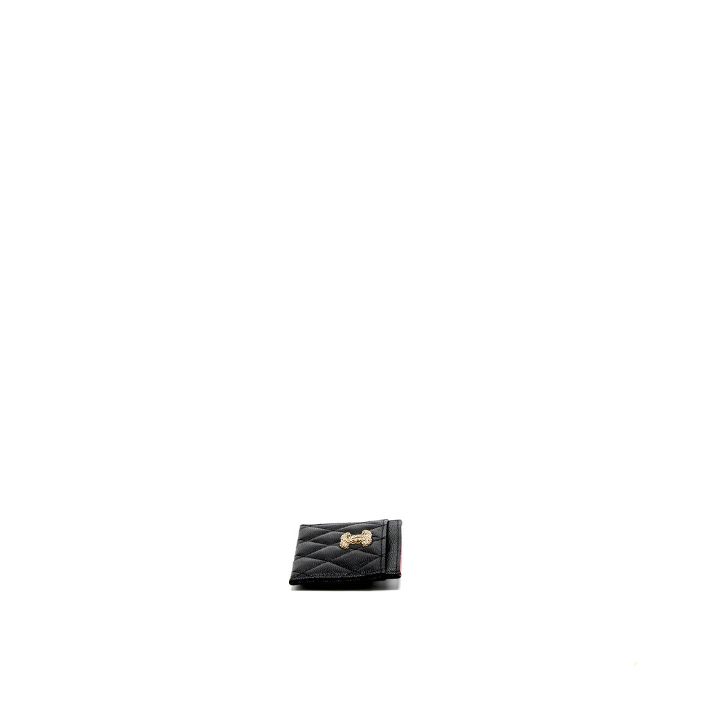 Chanel 23P Quilted CC Logo Card Holder Caviar Black L (Microchip)
