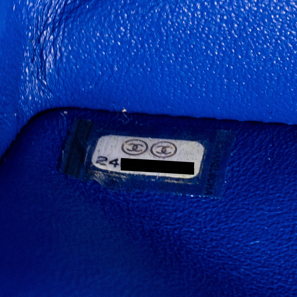 Chanel small classic double flap bag chevron lambskin blue L