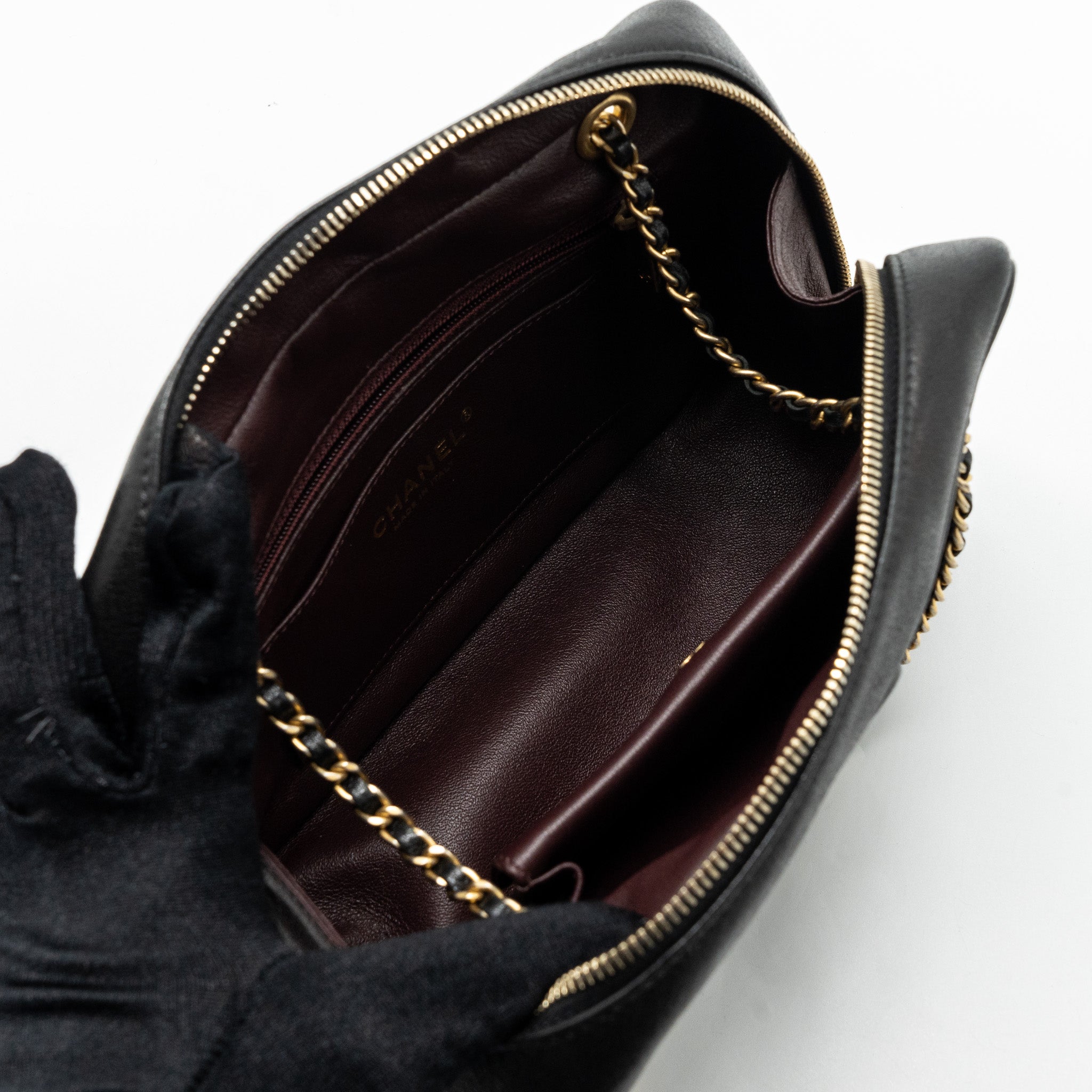 Chanel zipper camera chain bag lambskin black