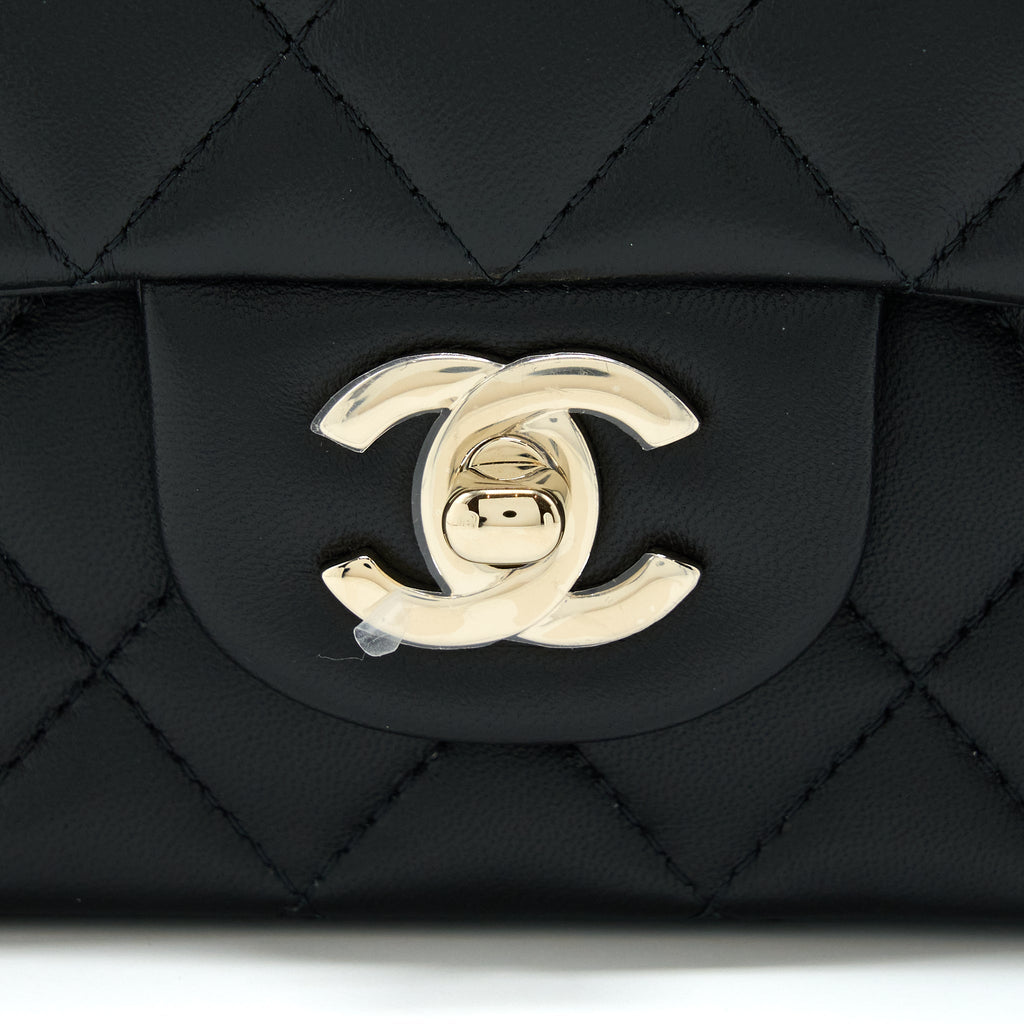 Chanel Top Handle Mini Rectangular Flap Bag Lambskin Black L