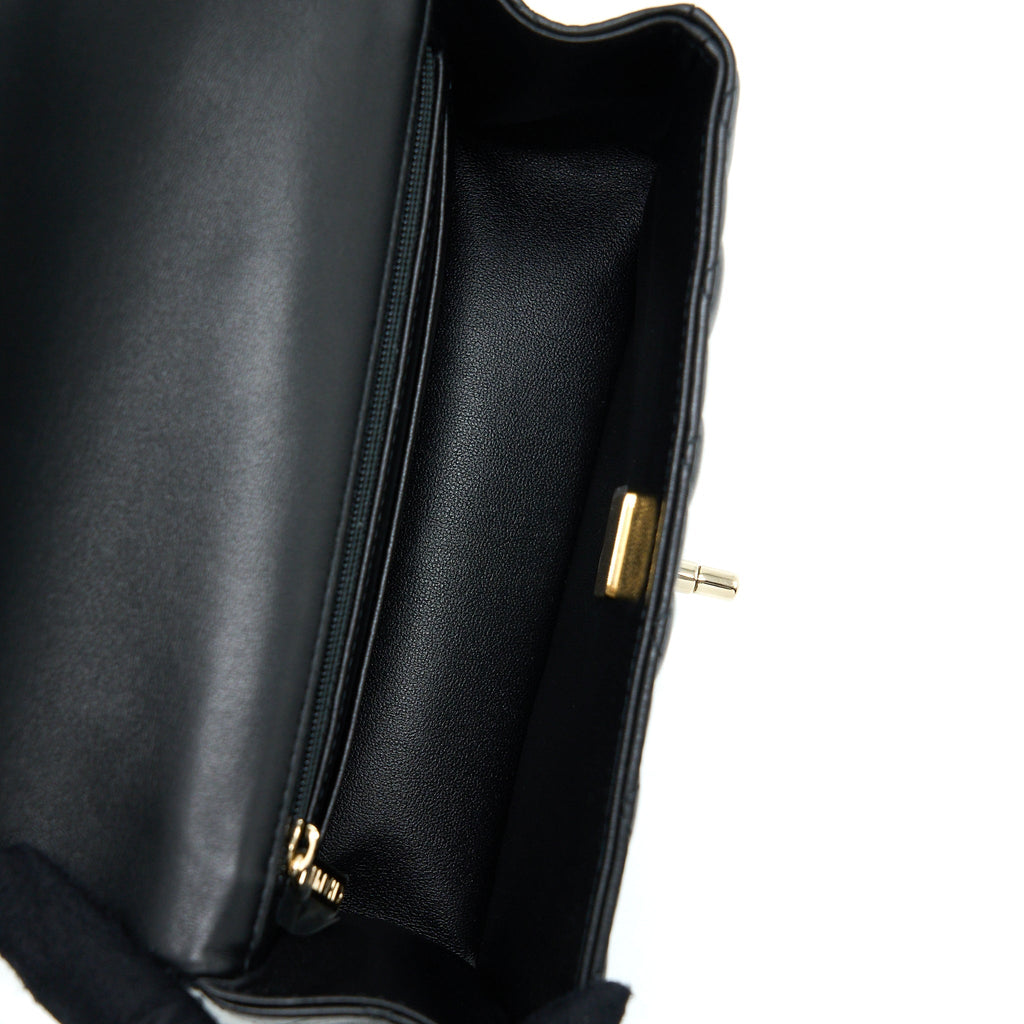 Chanel Top Handle Mini Rectangular Flap Bag Lambskin Black L