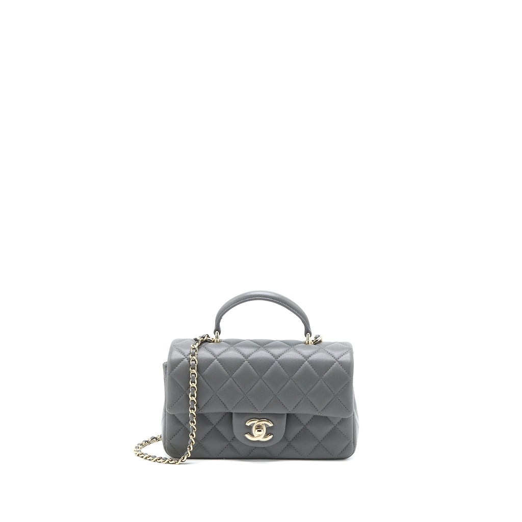 Chanel Top handle Mini Rectangular Flap Bag Lambskin Grey L (Microchip)