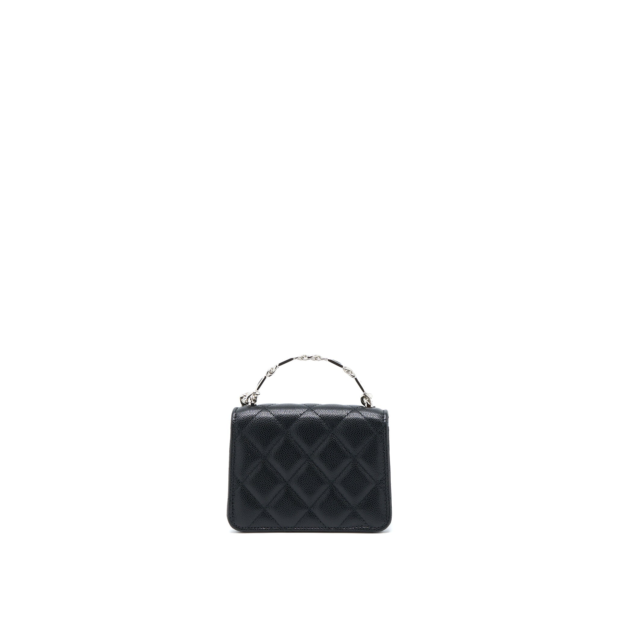 Chanel Detailed Top Handle Mini Flap Bag with Chain Caviar Black