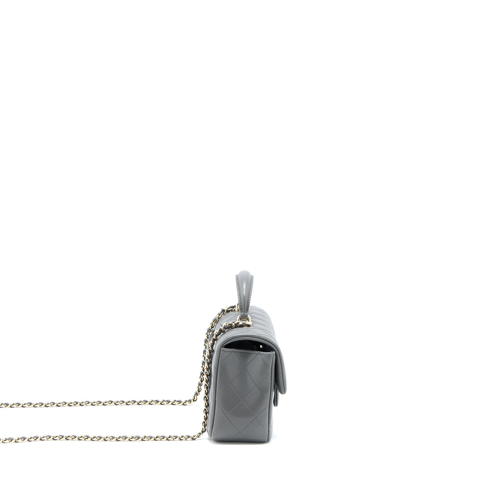 Chanel Top handle Mini Rectangular Flap Bag Lambskin Grey L (Microchip)
