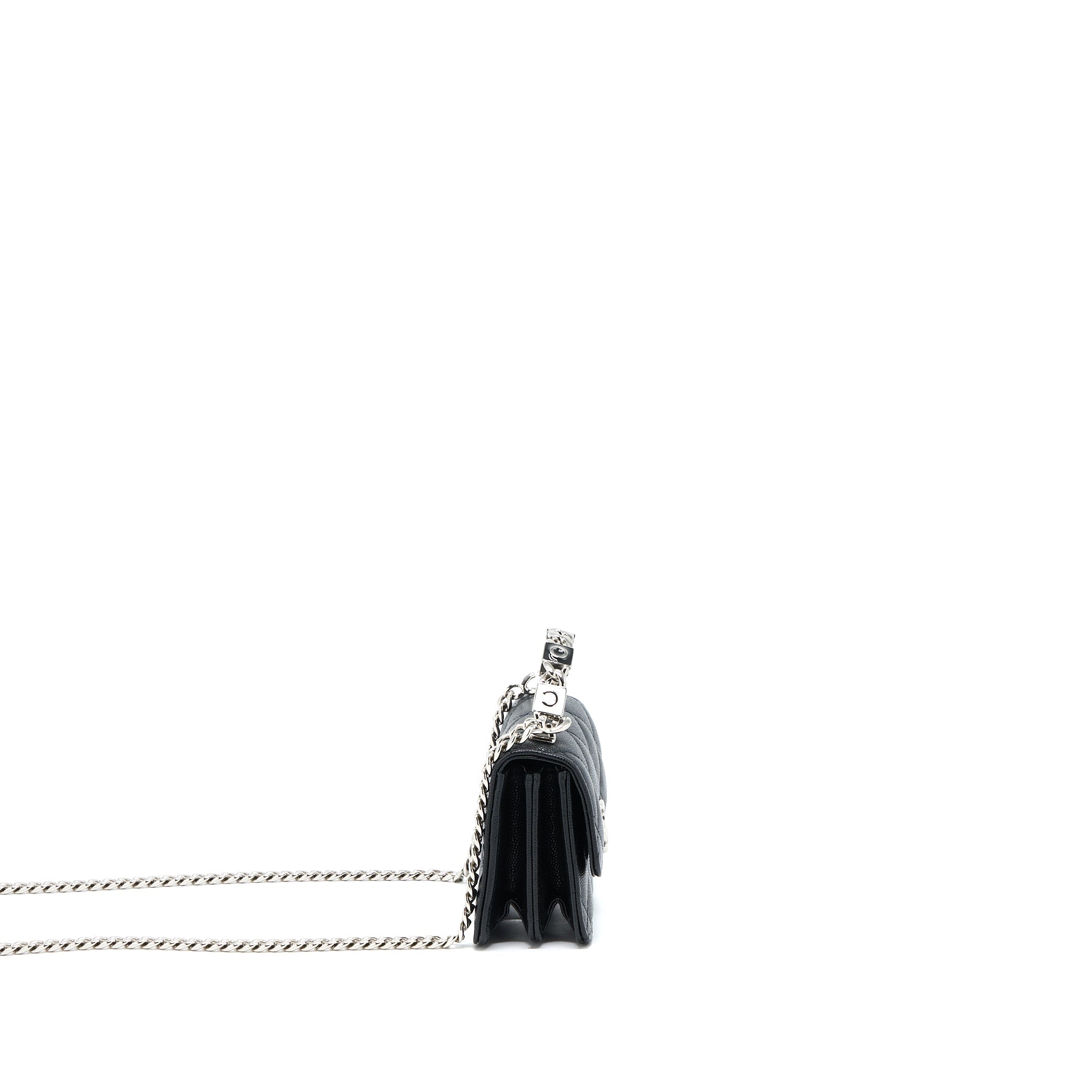 Chanel Detailed Top Handle Mini Flap Bag with Chain Caviar Black