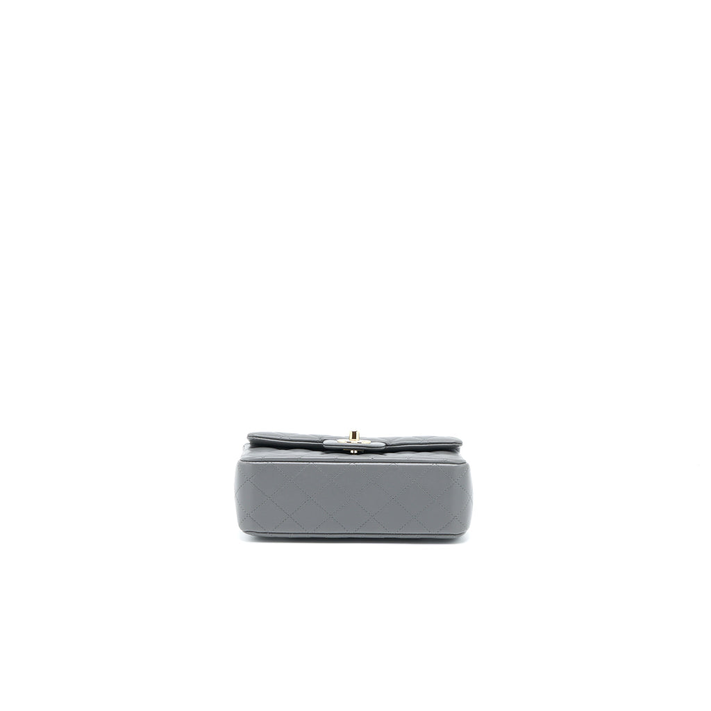 Chanel Top handle Mini Rectangular Flap Bag Lambskin Grey L (Microchip)