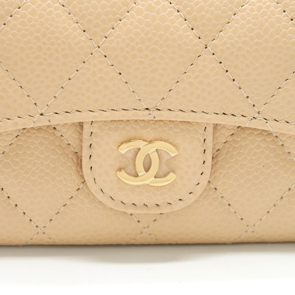 Chanel Classic Mini Flap Cardholder Caviar Beige
