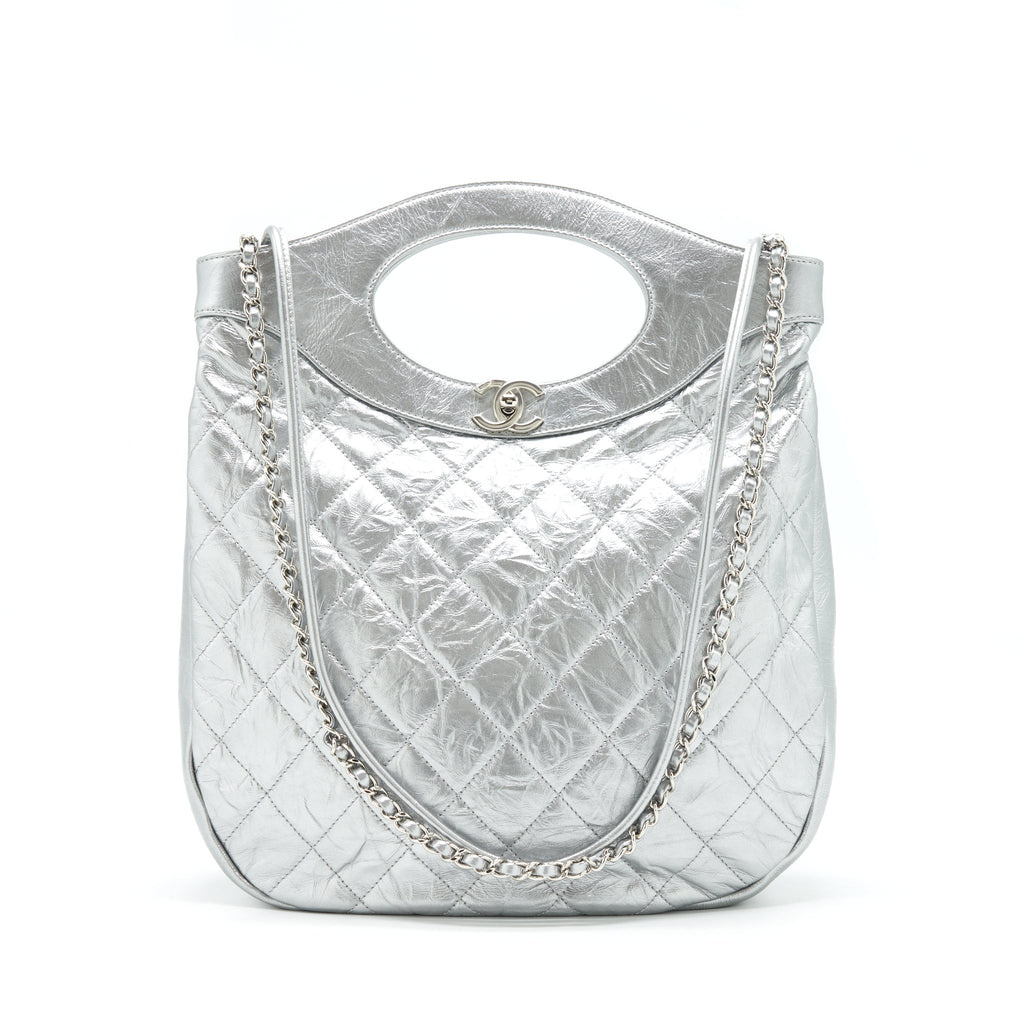 Chanel Small 31 Bag Quilted Crumpled Calfskin Metallic Silver