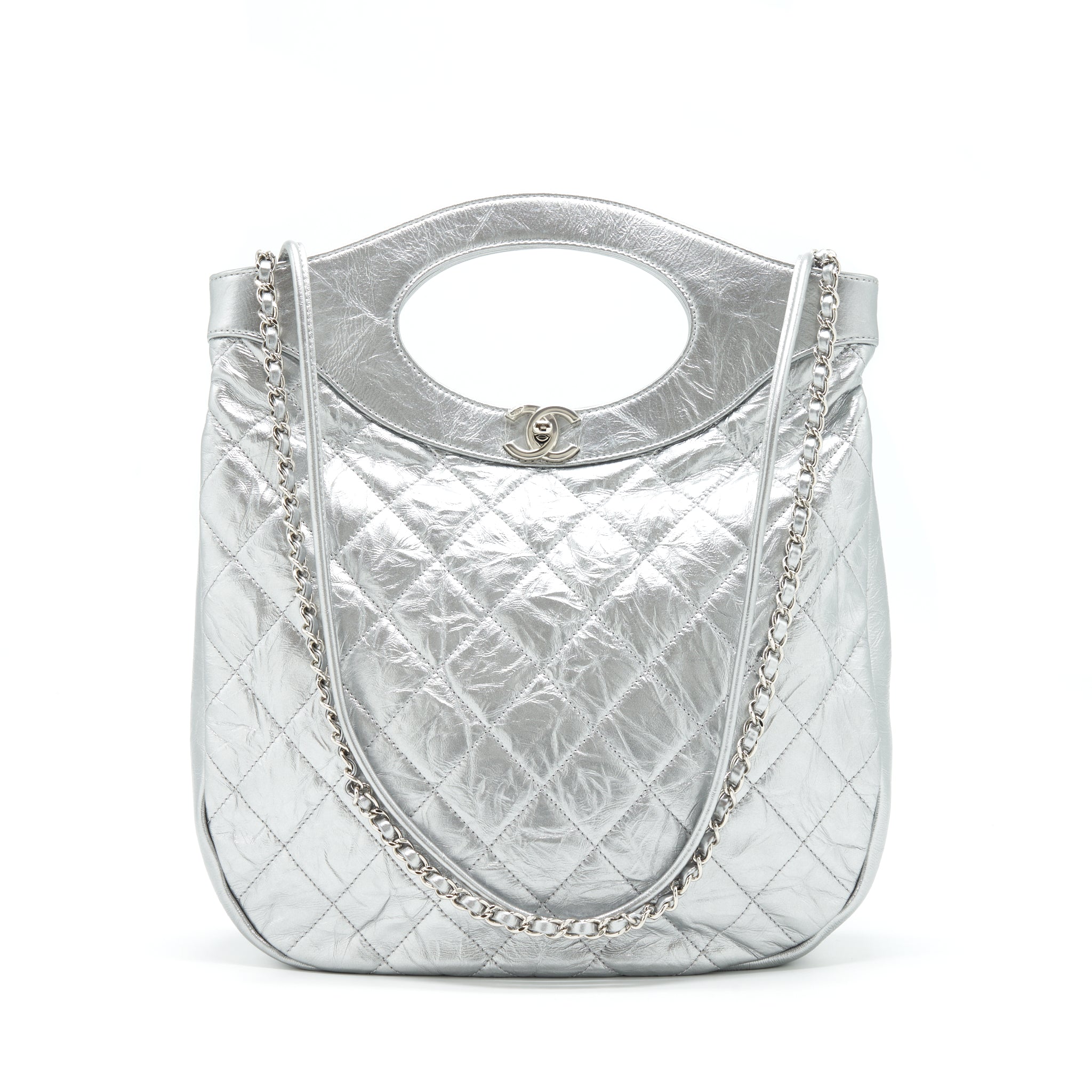Chanel Small 31 Bag Quilted Crumpled Calfskin Metallic Silver