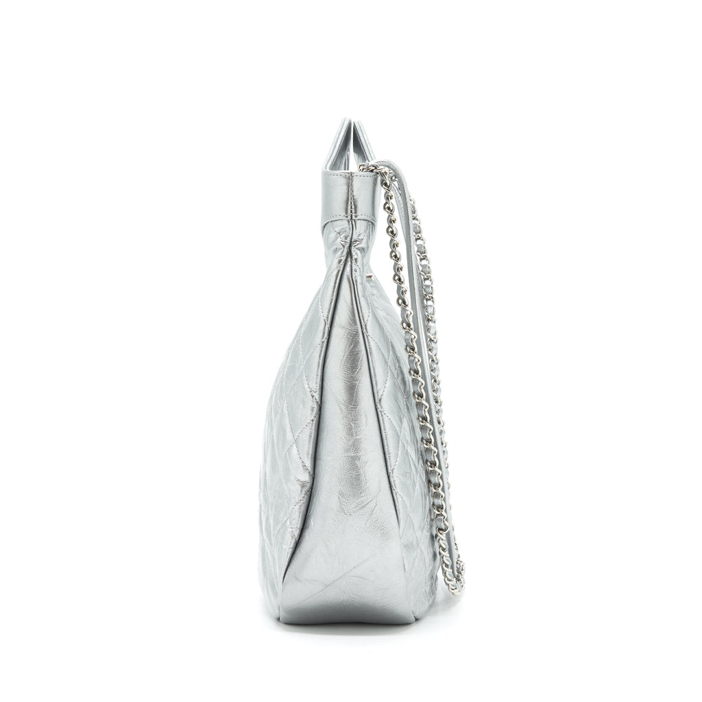Chanel Small 31 Bag Quilted Crumpled Calfskin Metallic Silver
