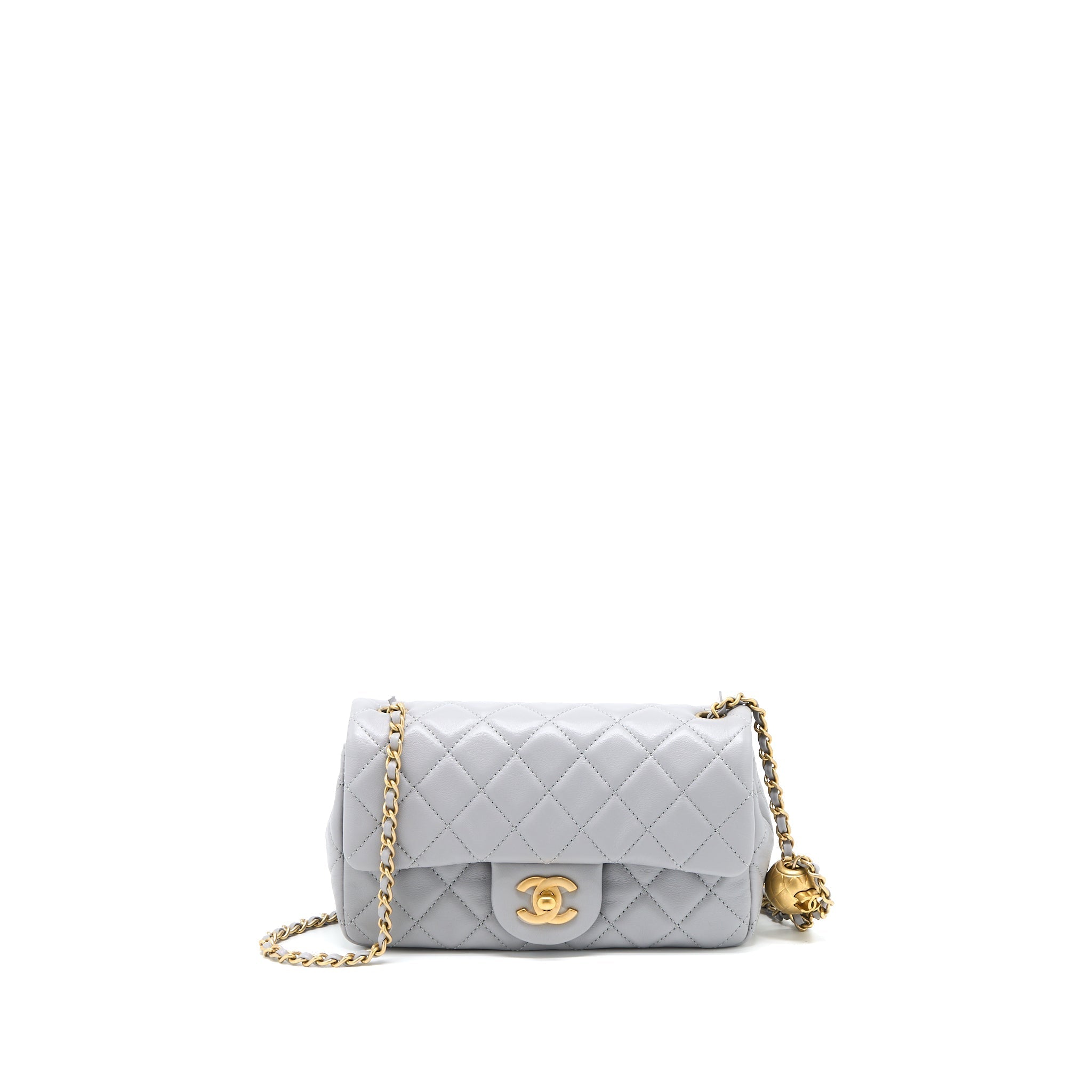 Chanel Pearl Crush Mini Rectangular Flap Bag Lambskin Light Grey Brushed  (Microchip)