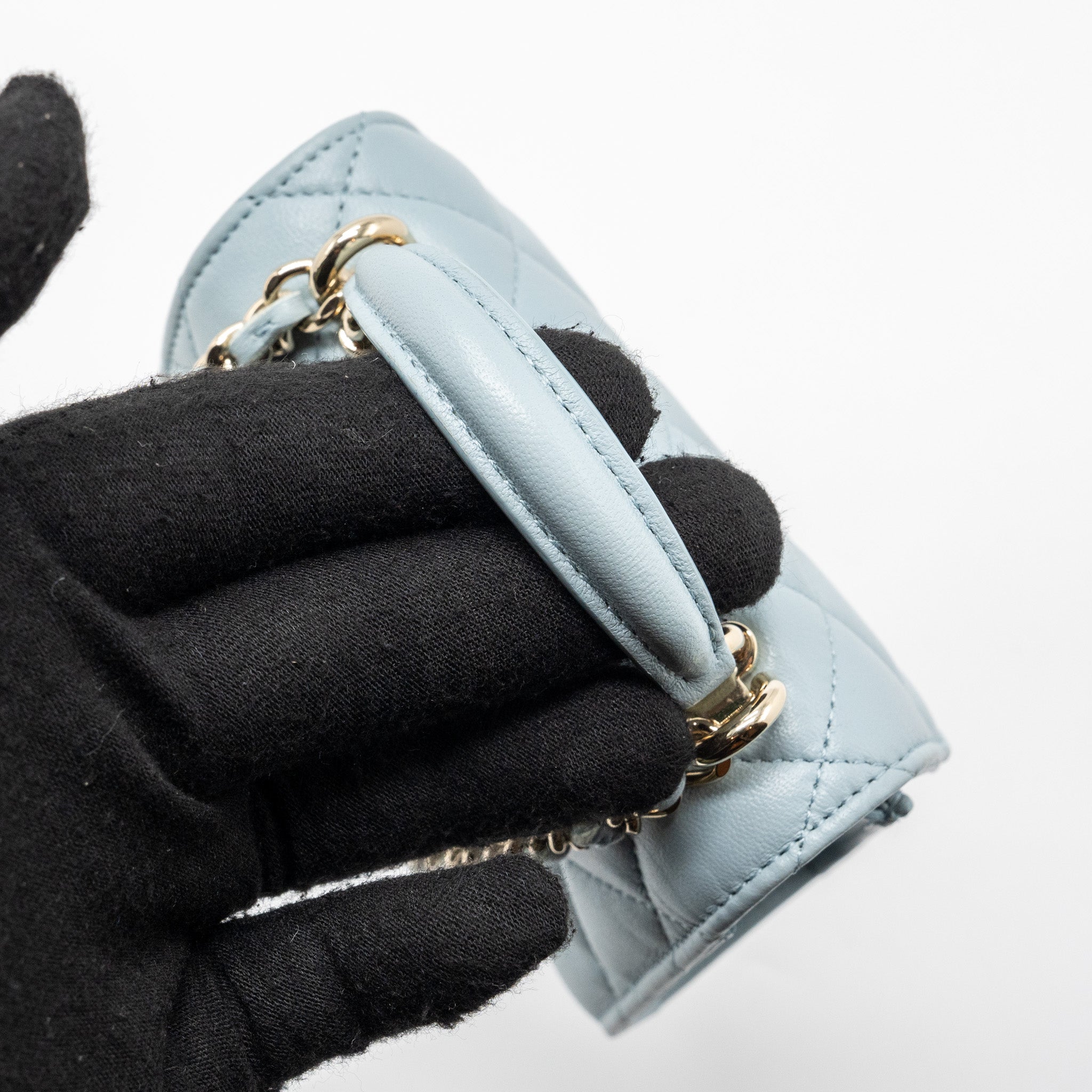 Chanel top handle mini flap bag lambskin light blue L