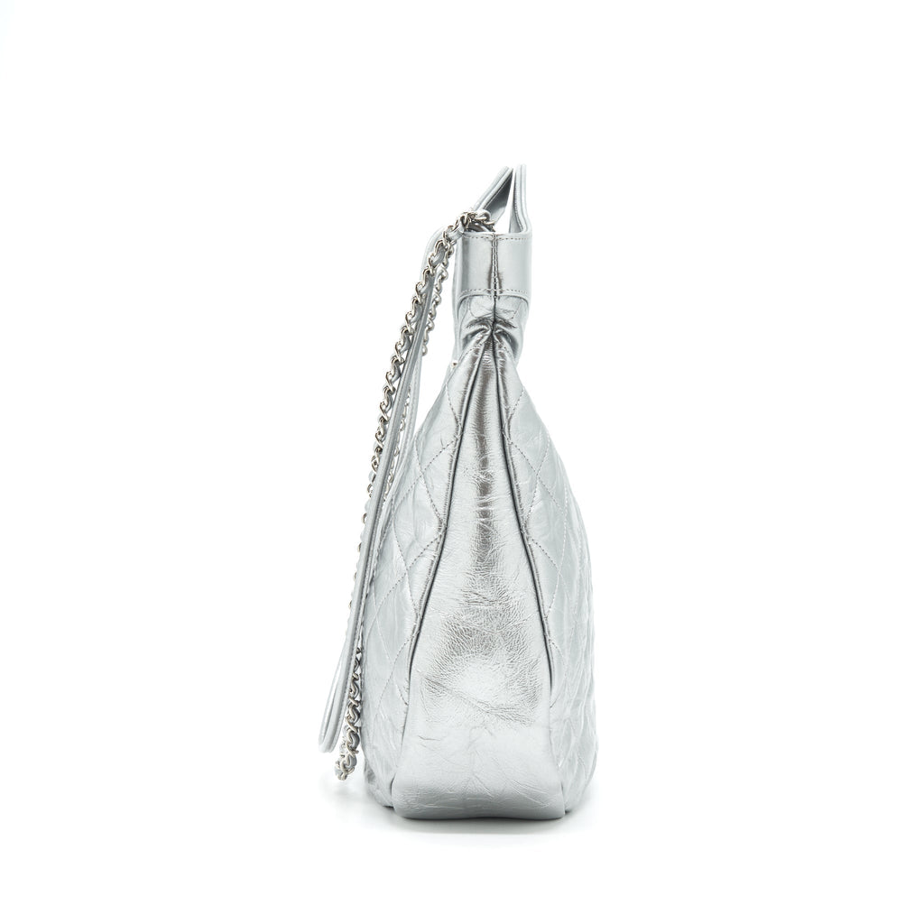Chanel Small 31 Bag Quilted Crumpled Calfskin Metallic Silver