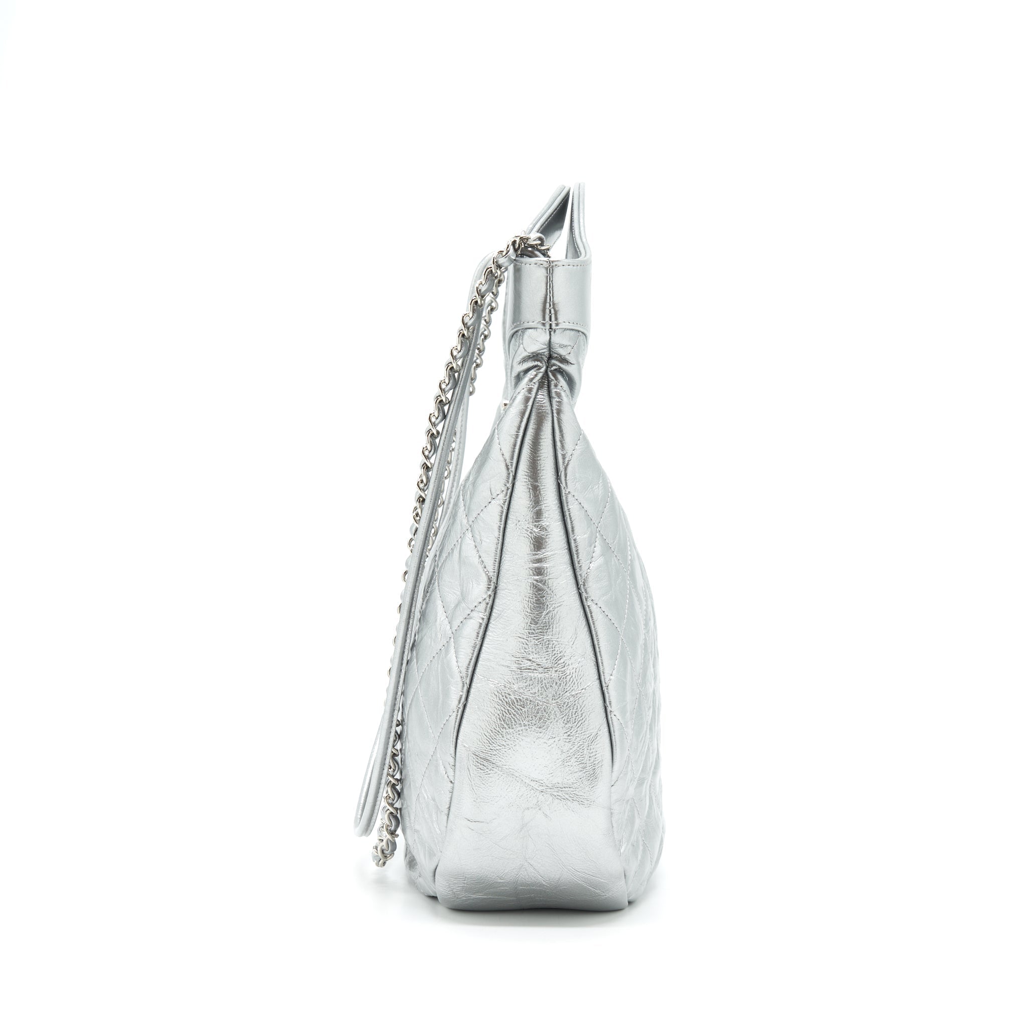 Chanel Small 31 Bag Quilted Crumpled Calfskin Metallic Silver