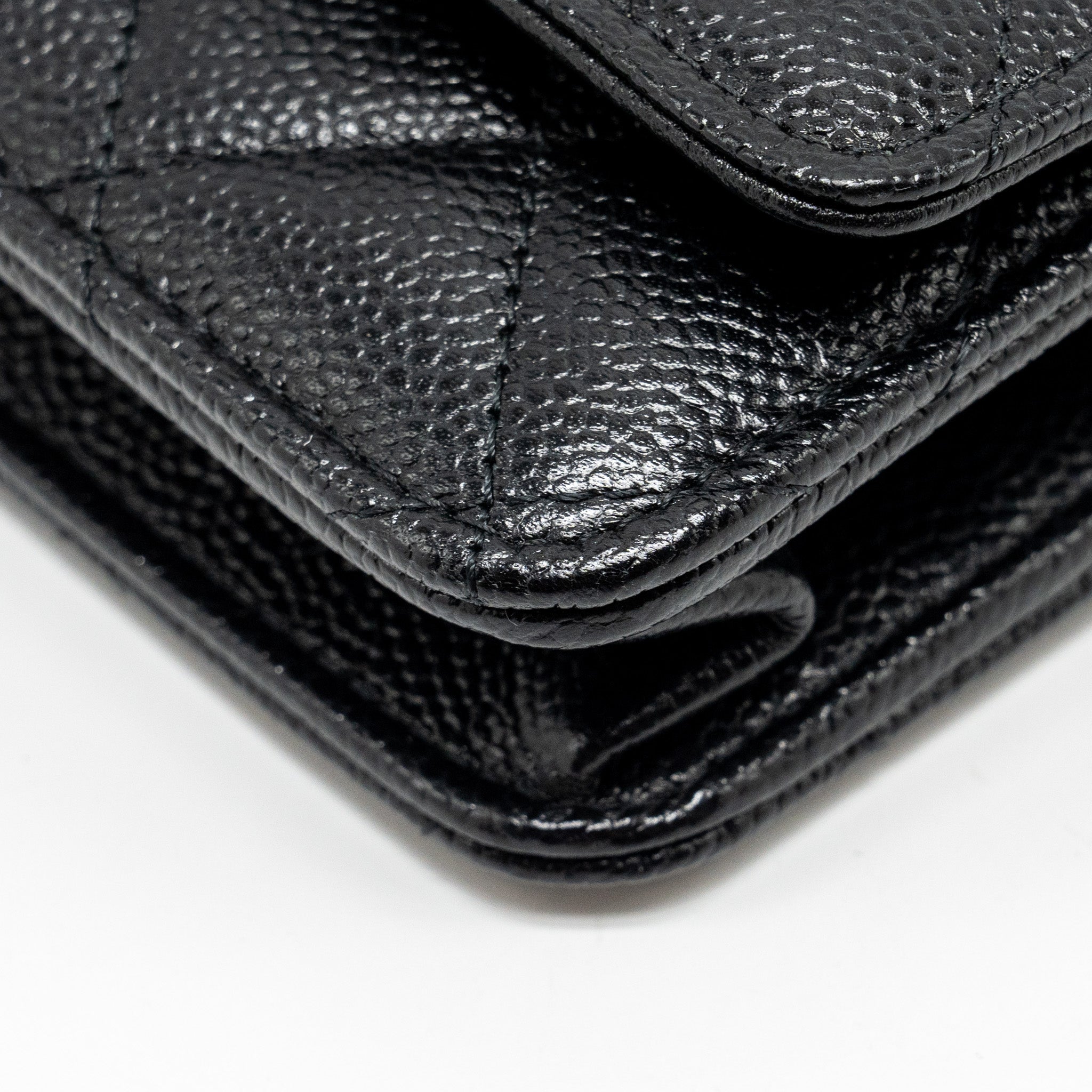 Chanel Detailed CC Logo Wallet on Chain Caviar Black  (Microchip)