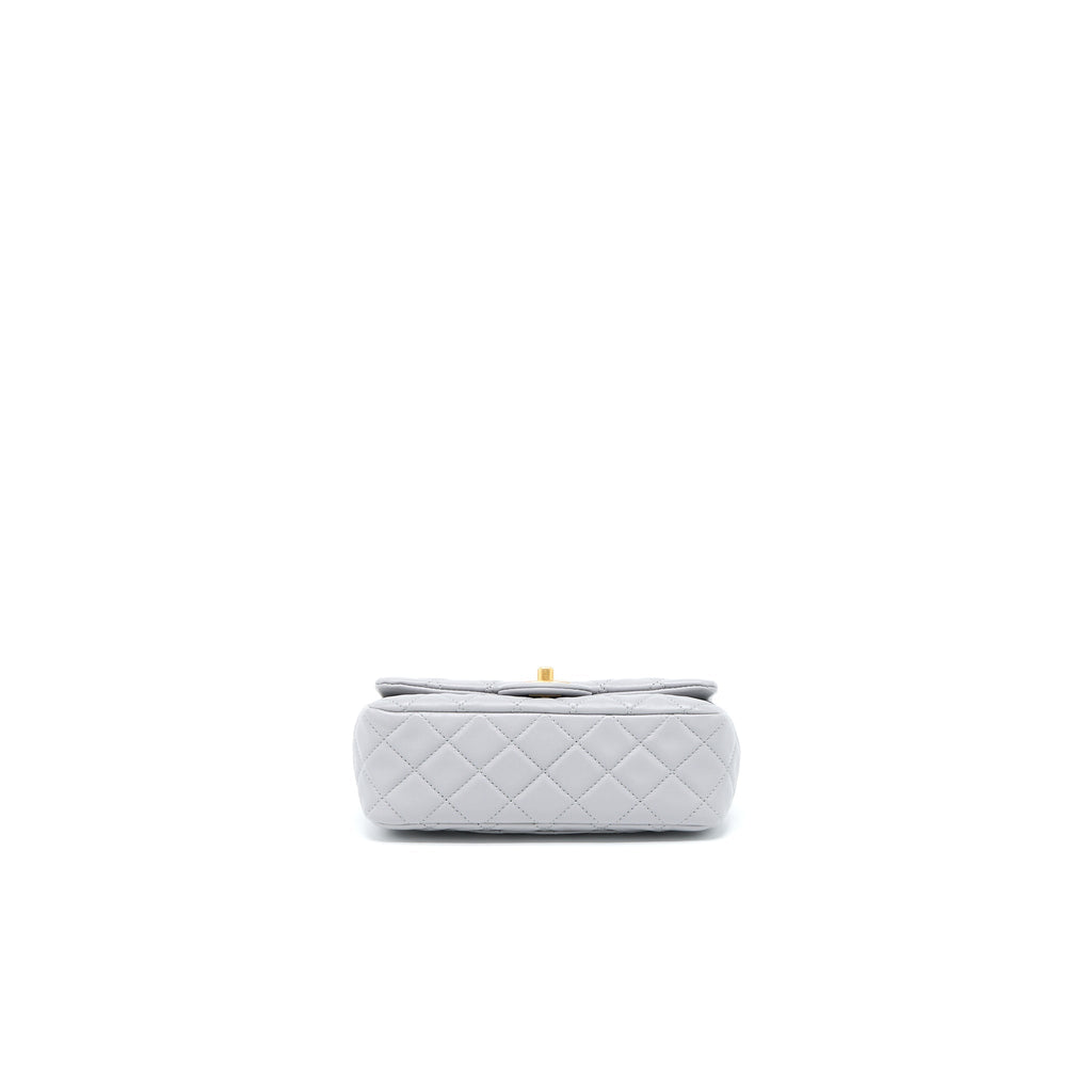 Chanel Pearl Crush Mini Rectangular Flap Bag Lambskin Light Grey Brushed  (Microchip)