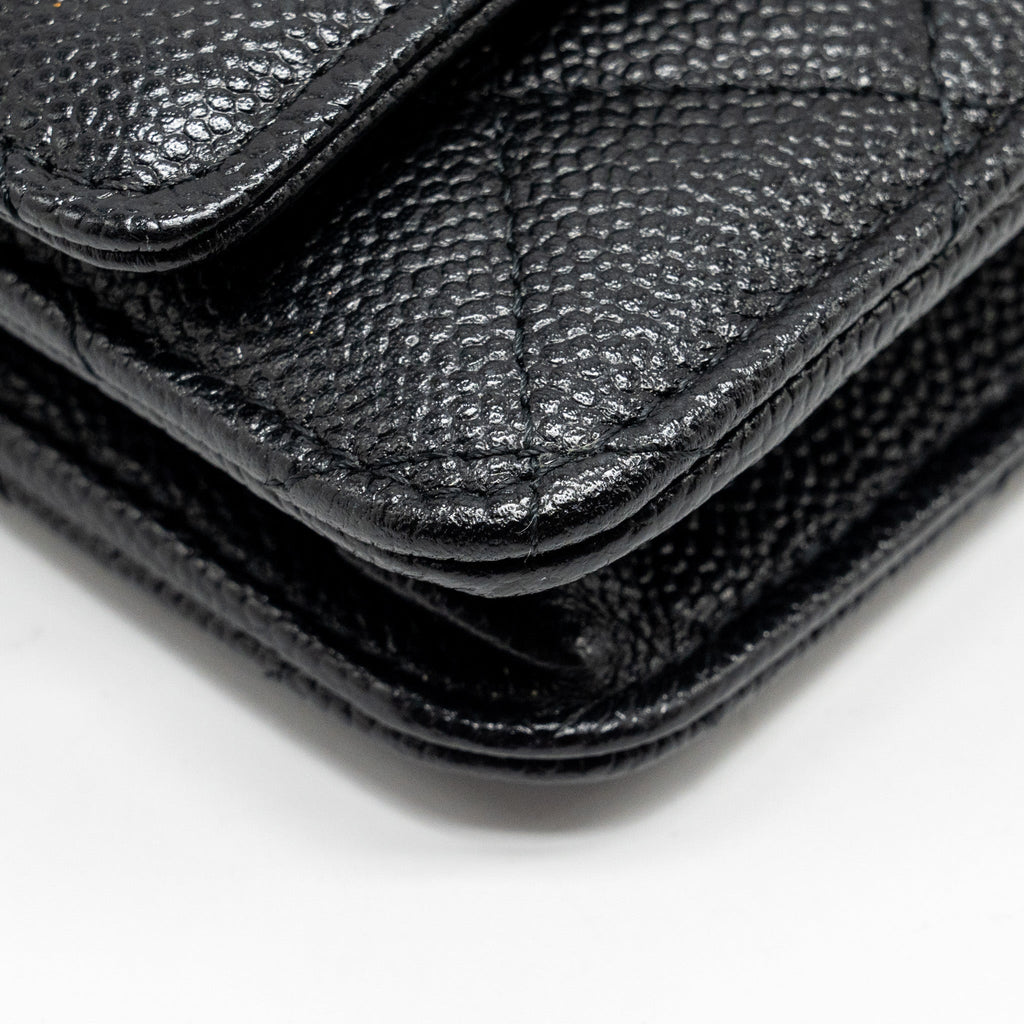 Chanel Detailed CC Logo Wallet on Chain Caviar Black  (Microchip)