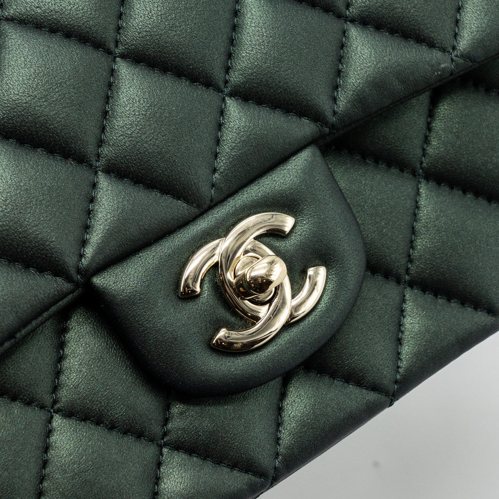 Chanel Top Handle Mini Rectangular Flap Bag Lambskin Dark Green L (microchip)