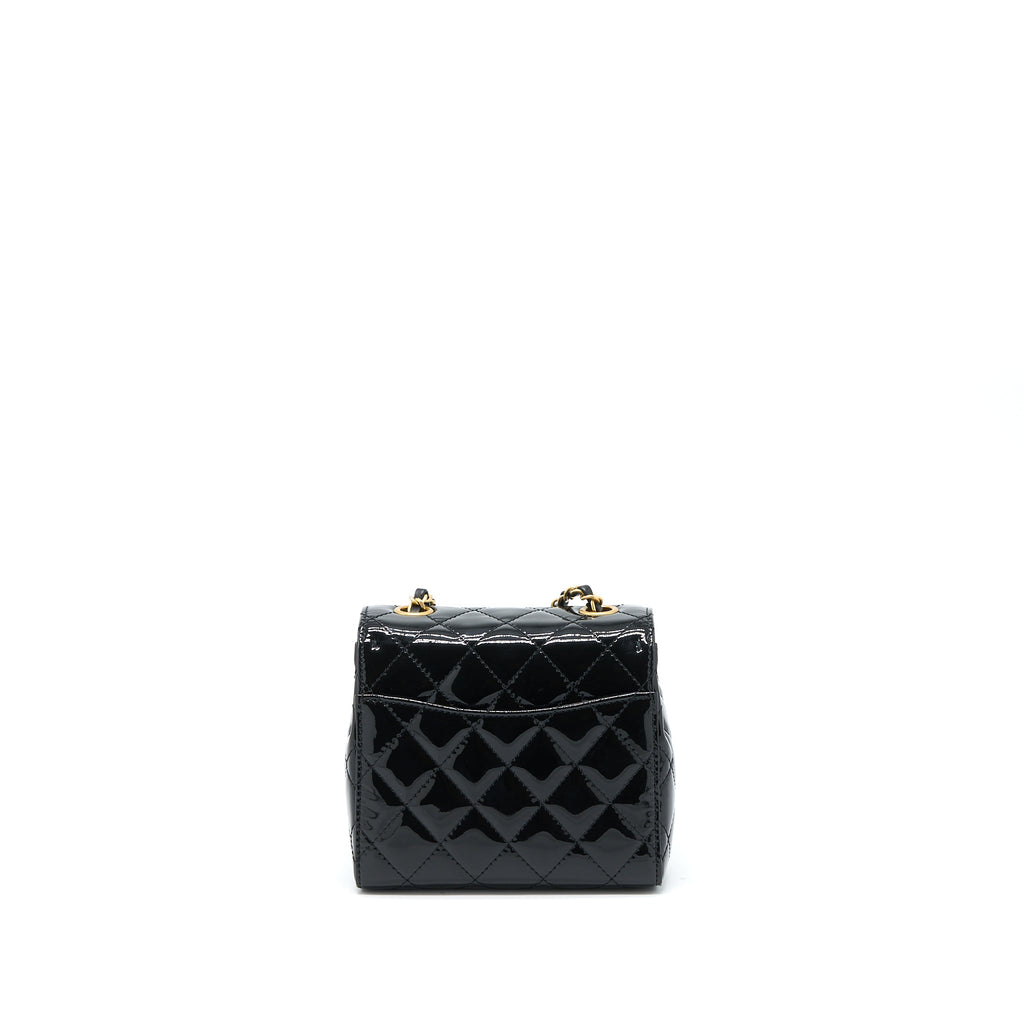Chanel 22K Retro Classic New Square Mini Flap Bag Patent Black Brushed  (Microchip)