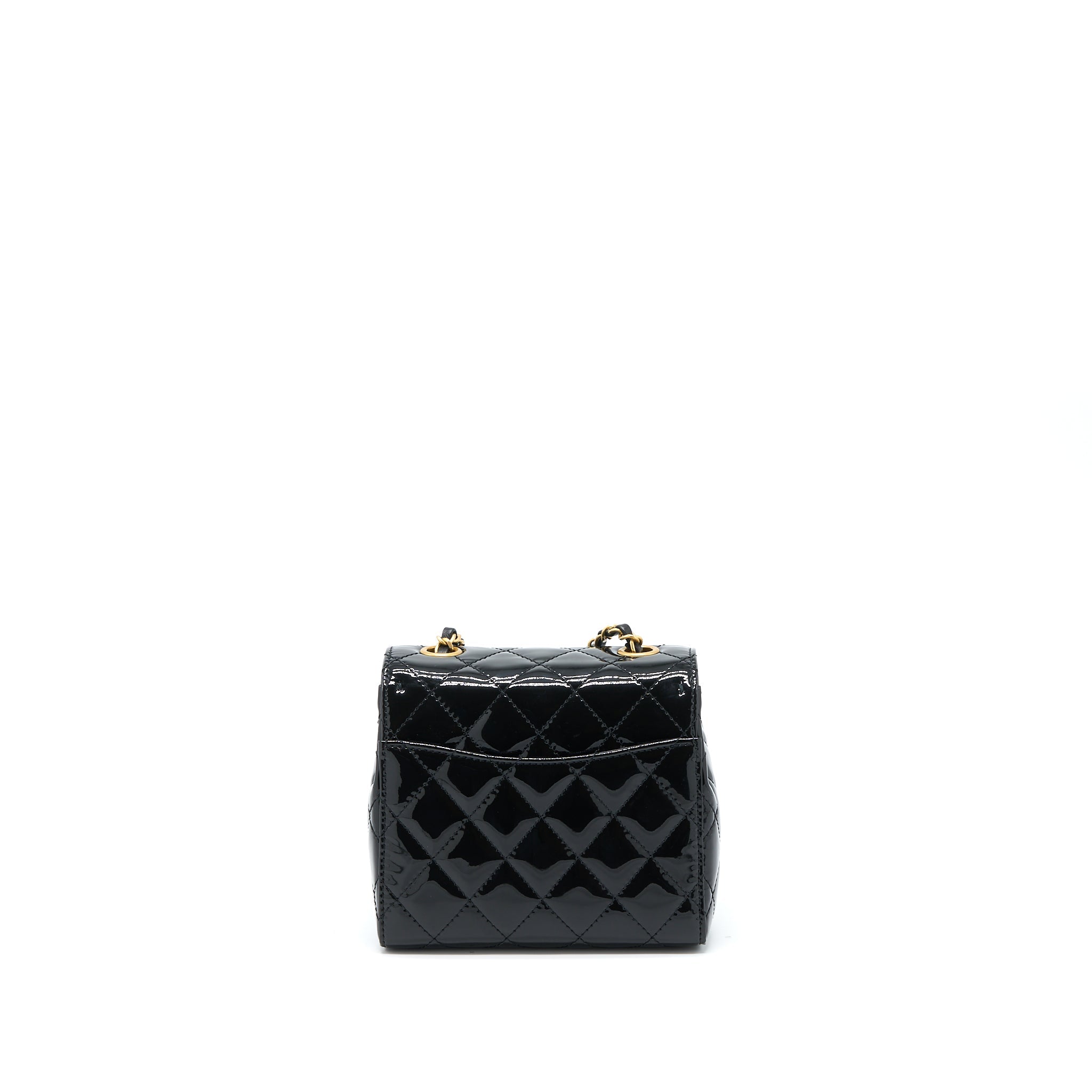 Chanel 22K Retro Classic New Square Mini Flap Bag Patent Black Brushed  (Microchip)