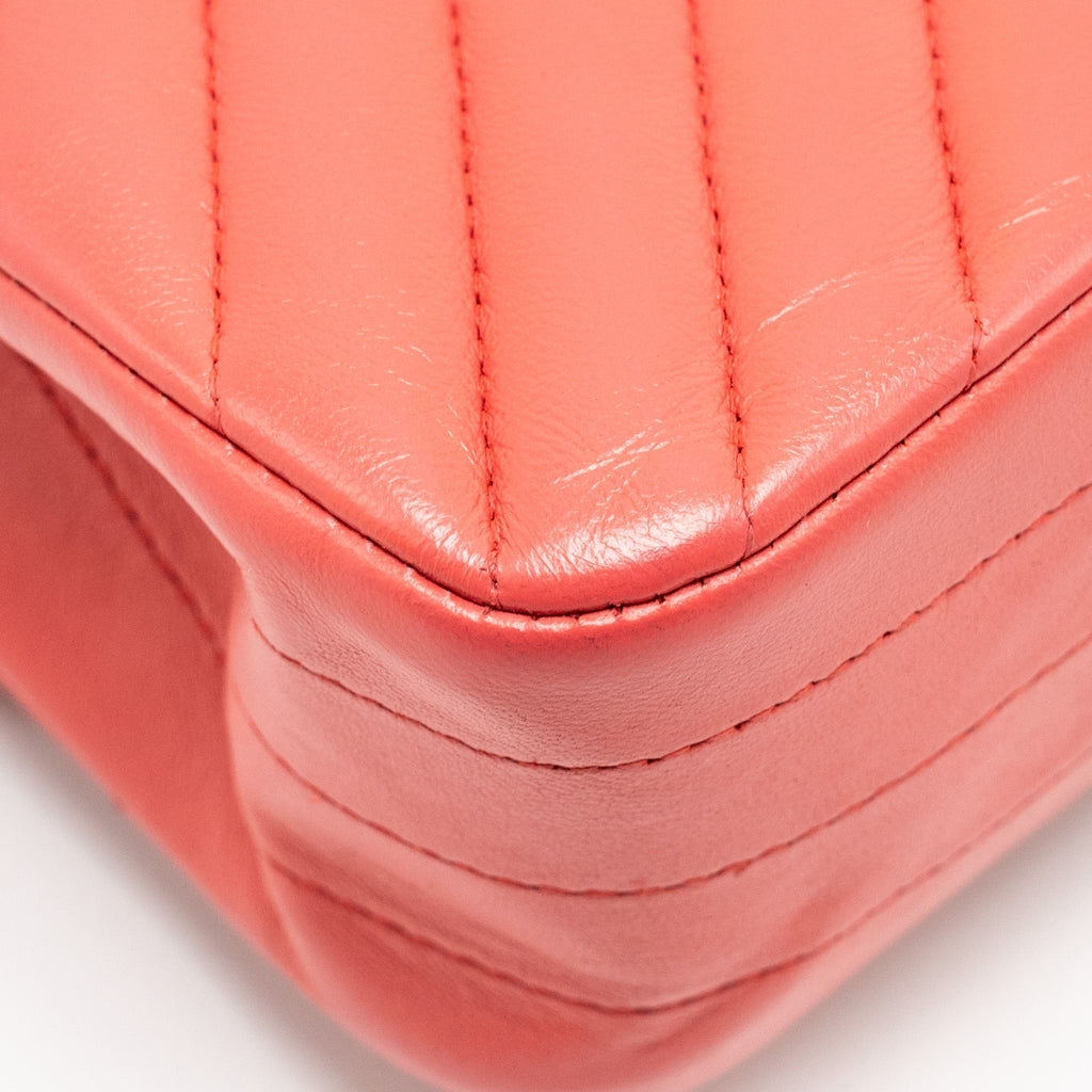 Chanel Medium Classic Double Flap Bag Chevron Lambskin Pink L