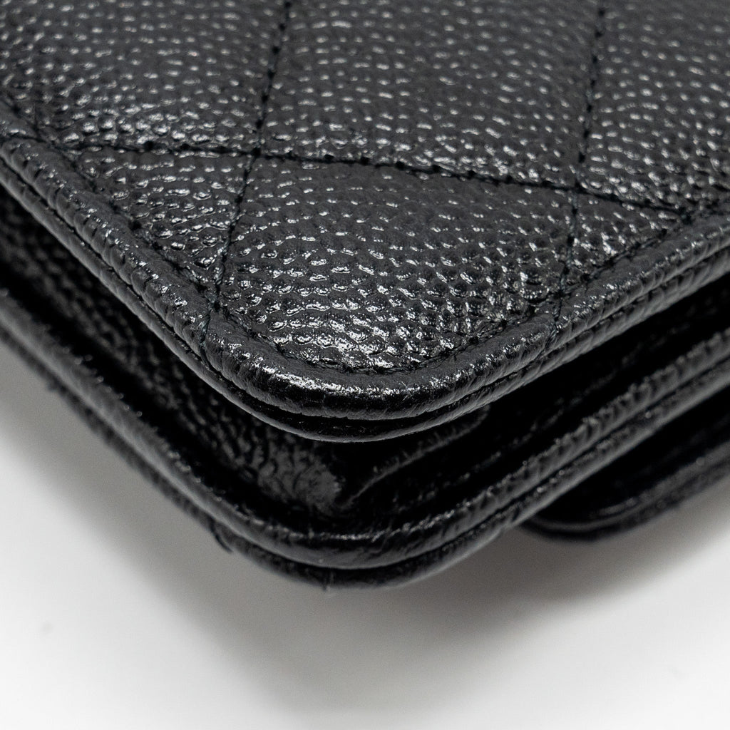 Chanel Detailed CC Logo Wallet on Chain Caviar Black  (Microchip)