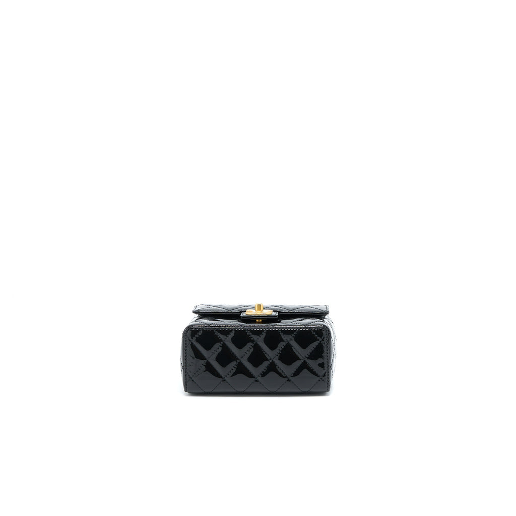 Chanel 22K Retro Classic New Square Mini Flap Bag Patent Black Brushed  (Microchip)