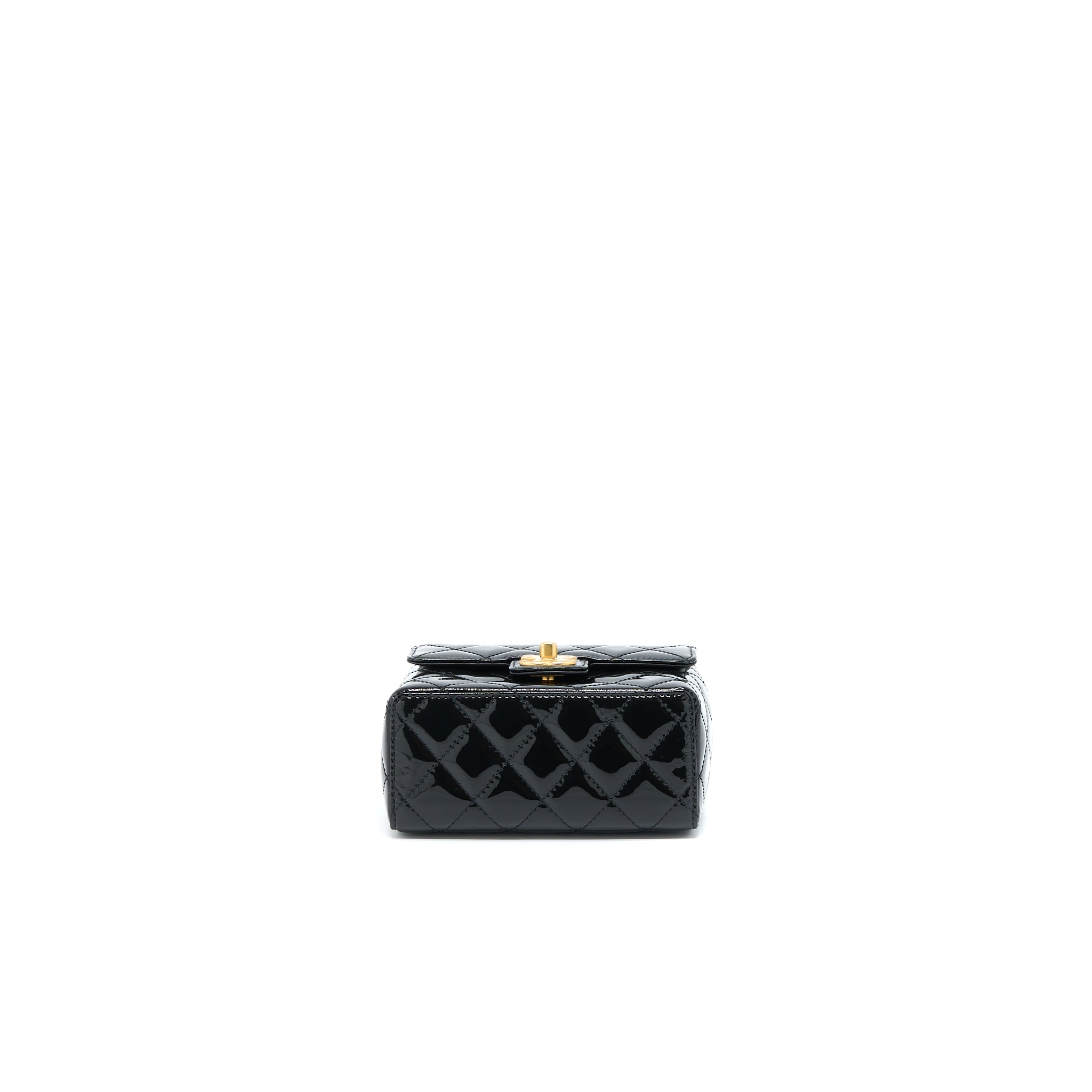 Chanel 22K Retro Classic New Square Mini Flap Bag Patent Black Brushed  (Microchip)