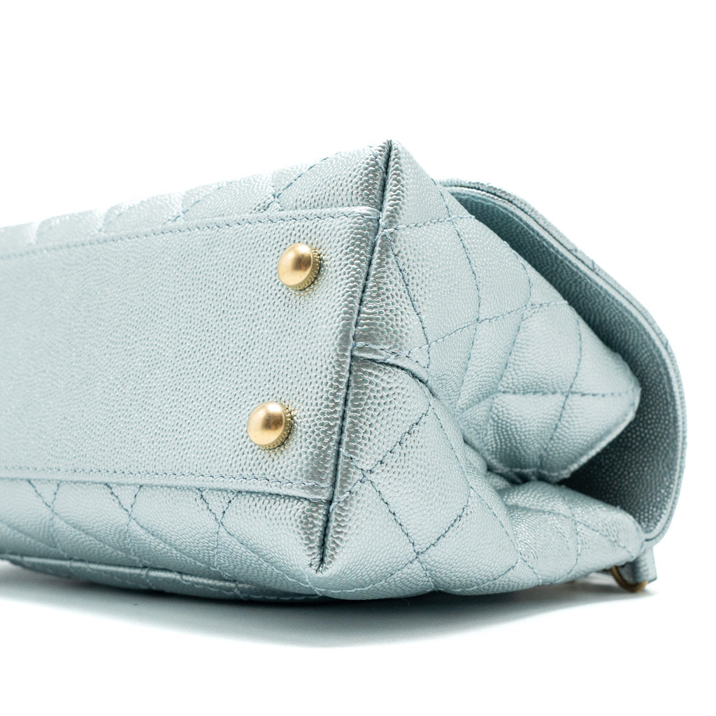 Chanel Small Coco Handle Caviar Metallic Light Blue Brushed  (Microchip)