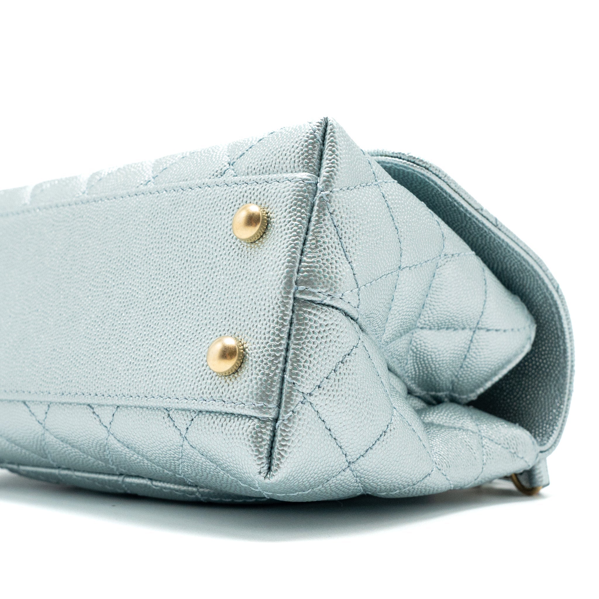 Chanel Small Coco Handle Caviar Metallic Light Blue Brushed  (Microchip)