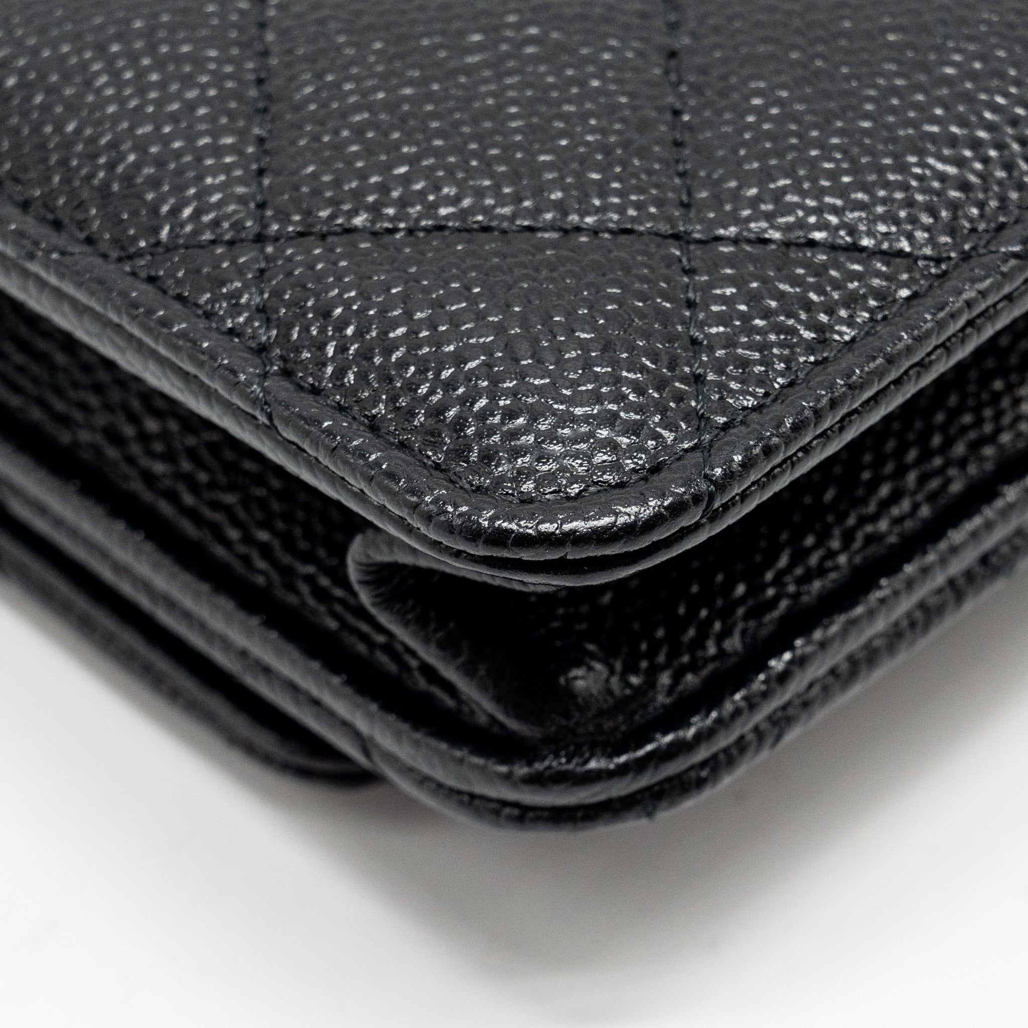 Chanel Detailed CC Logo Wallet on Chain Caviar Black  (Microchip)