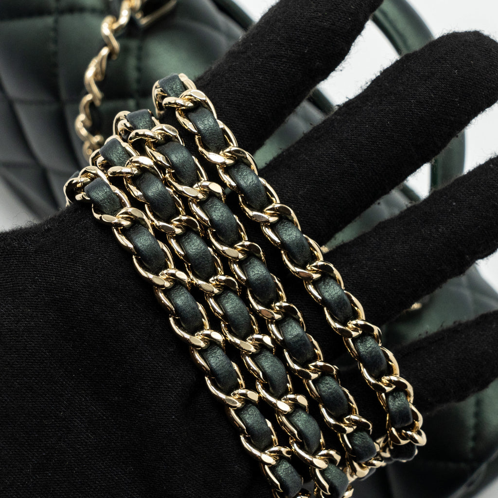 Chanel Top Handle Mini Rectangular Flap Bag Lambskin Dark Green L (microchip)