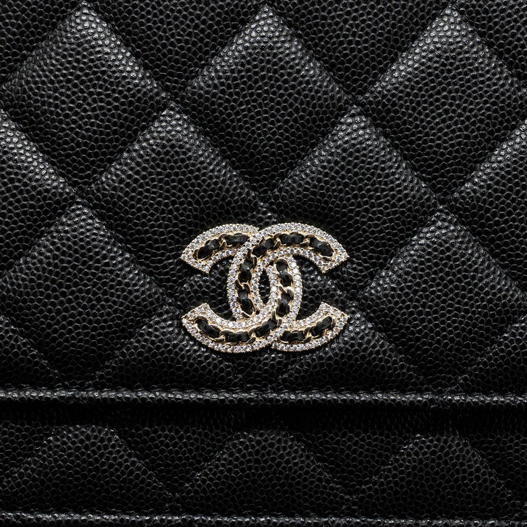 Chanel Detailed Logo Wallet On Chain Caviar Black L (microchip)