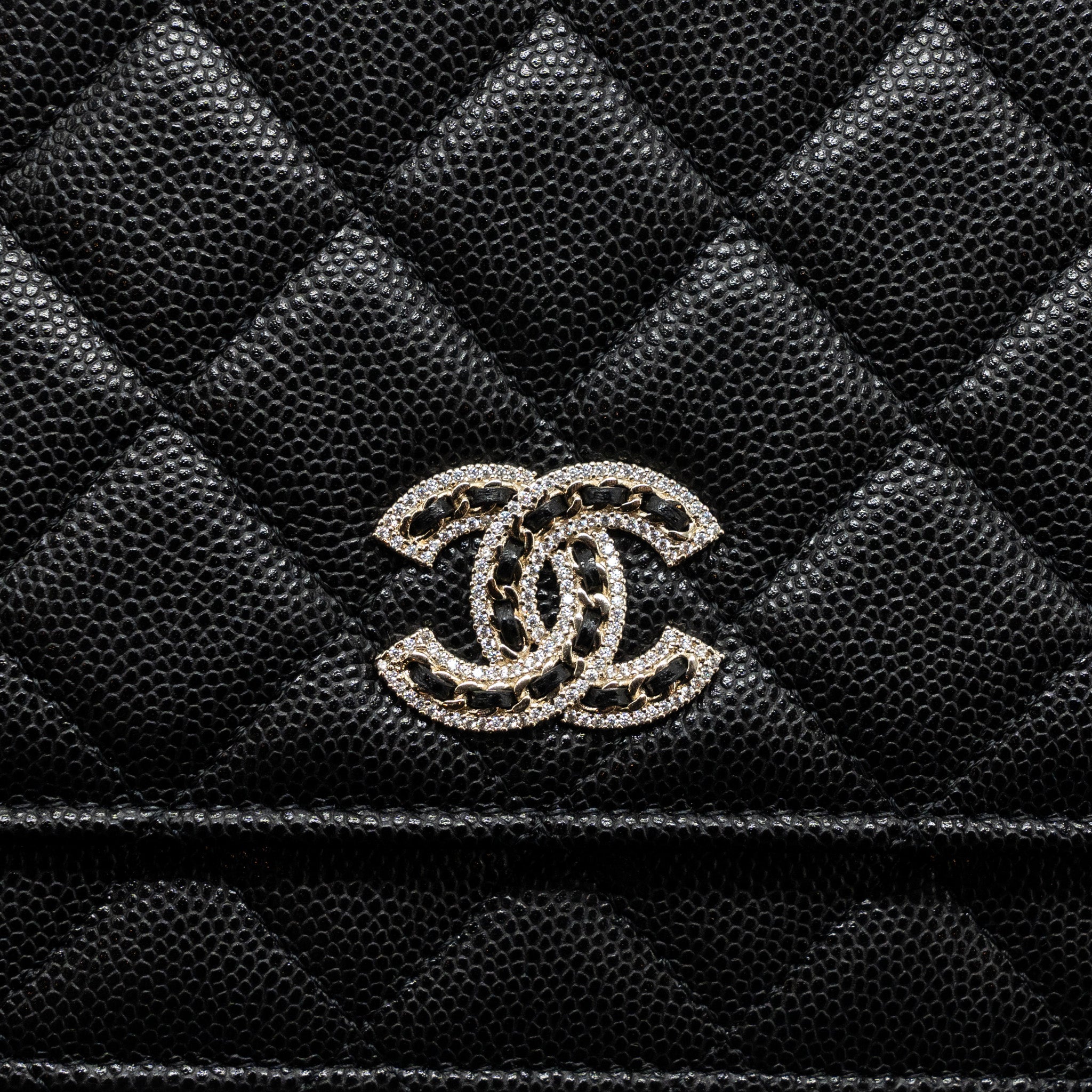 Chanel Detailed Logo Wallet On Chain Caviar Black L (microchip)