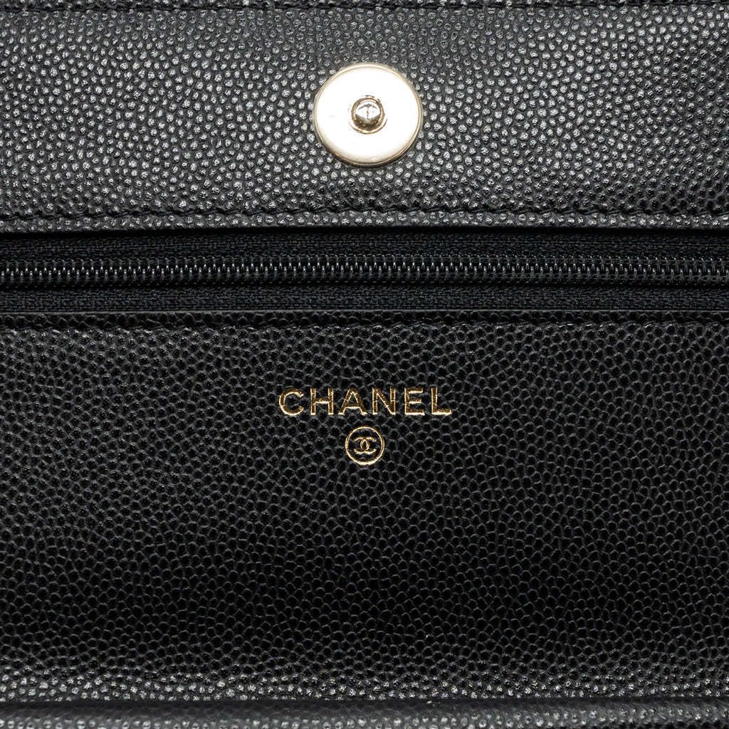 Chanel Detailed Logo Wallet On Chain Caviar Black L (microchip)