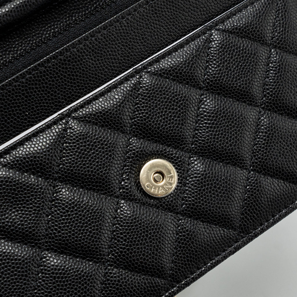 Chanel Detailed Logo Wallet On Chain Caviar Black L (microchip)