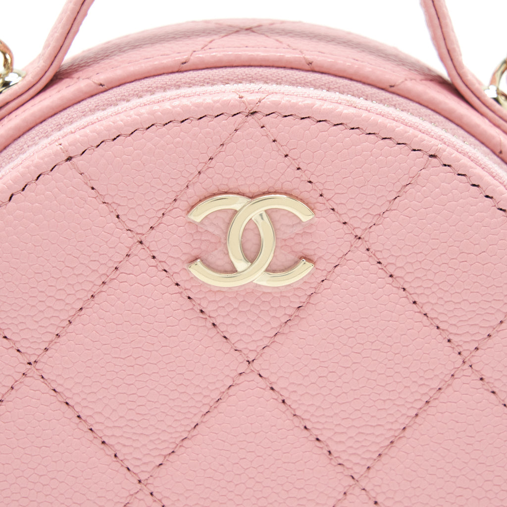 Chanel 22C Mini Round Purse Vanity Caviar Light Pink L