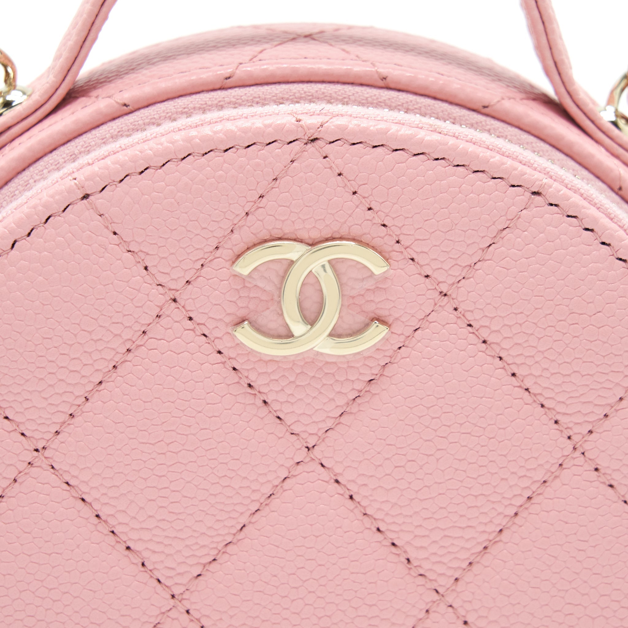 Chanel 22C Mini Round Purse Vanity Caviar Light Pink L