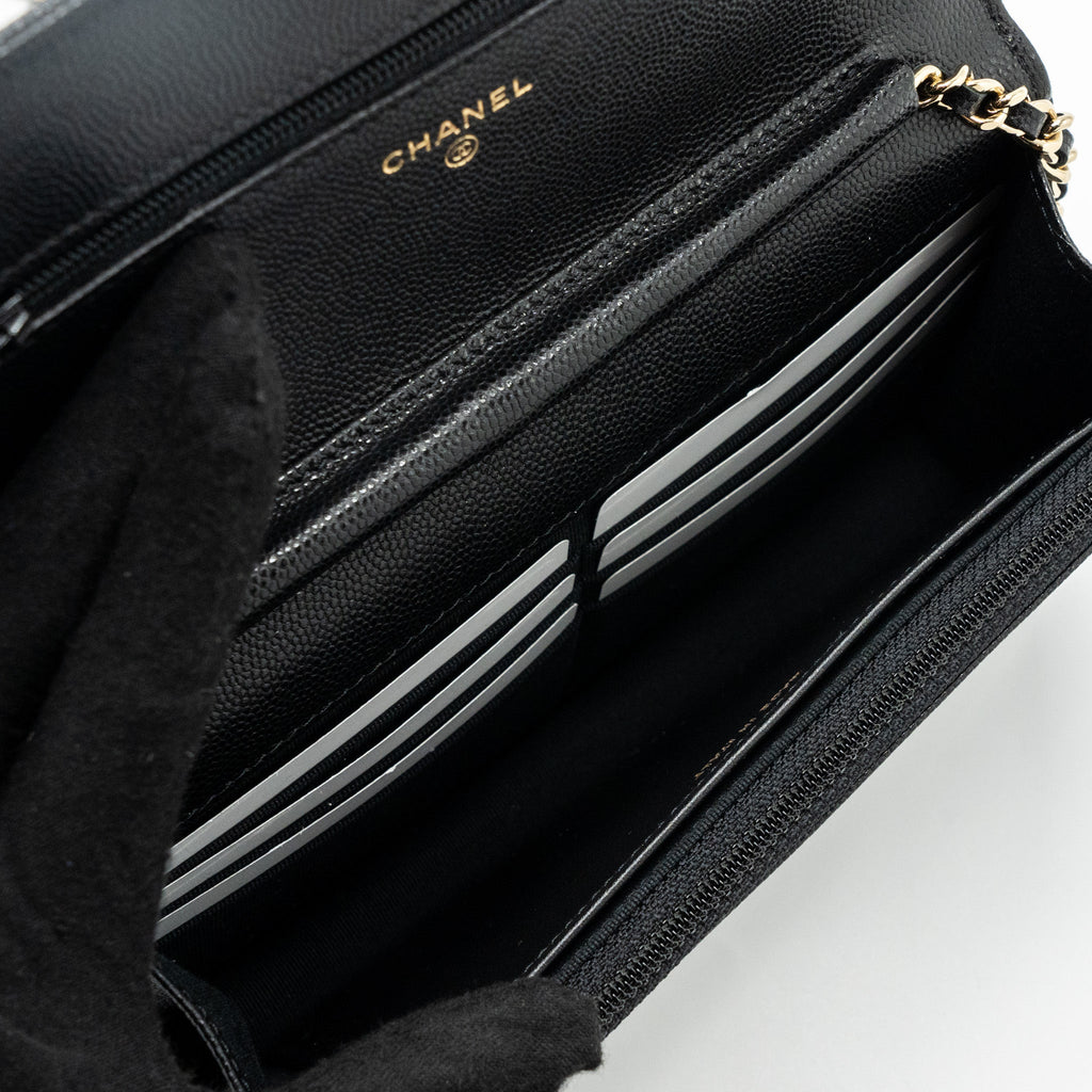 Chanel Detailed Logo Wallet On Chain Caviar Black L (microchip)