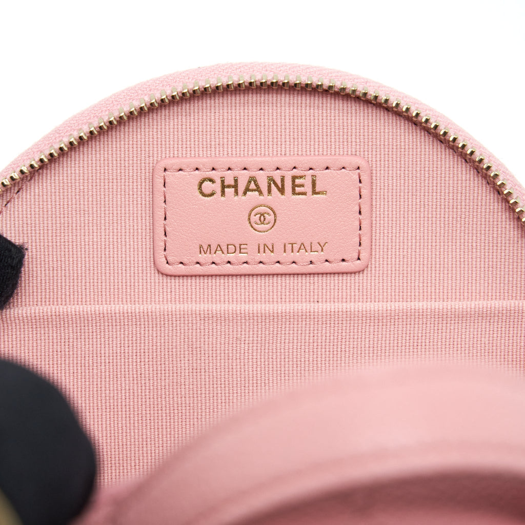 Chanel 22C Mini Round Purse Vanity Caviar Light Pink L
