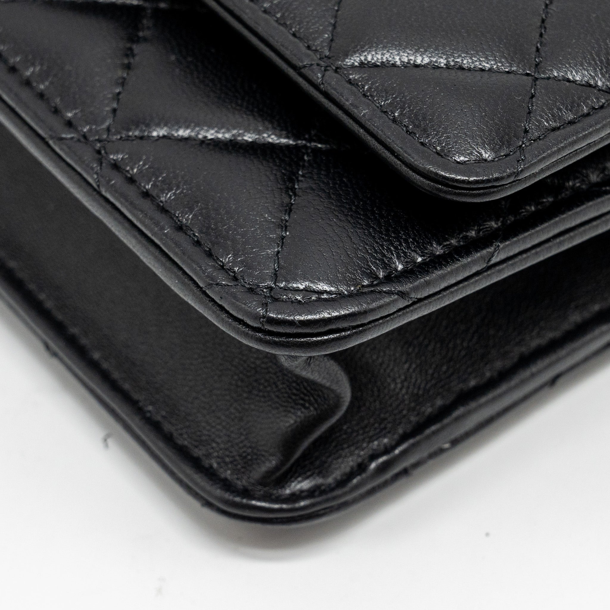 Chanel Pearl Detailed Top Handel Wallet On Chain Lambskin Black L (Microchip)
