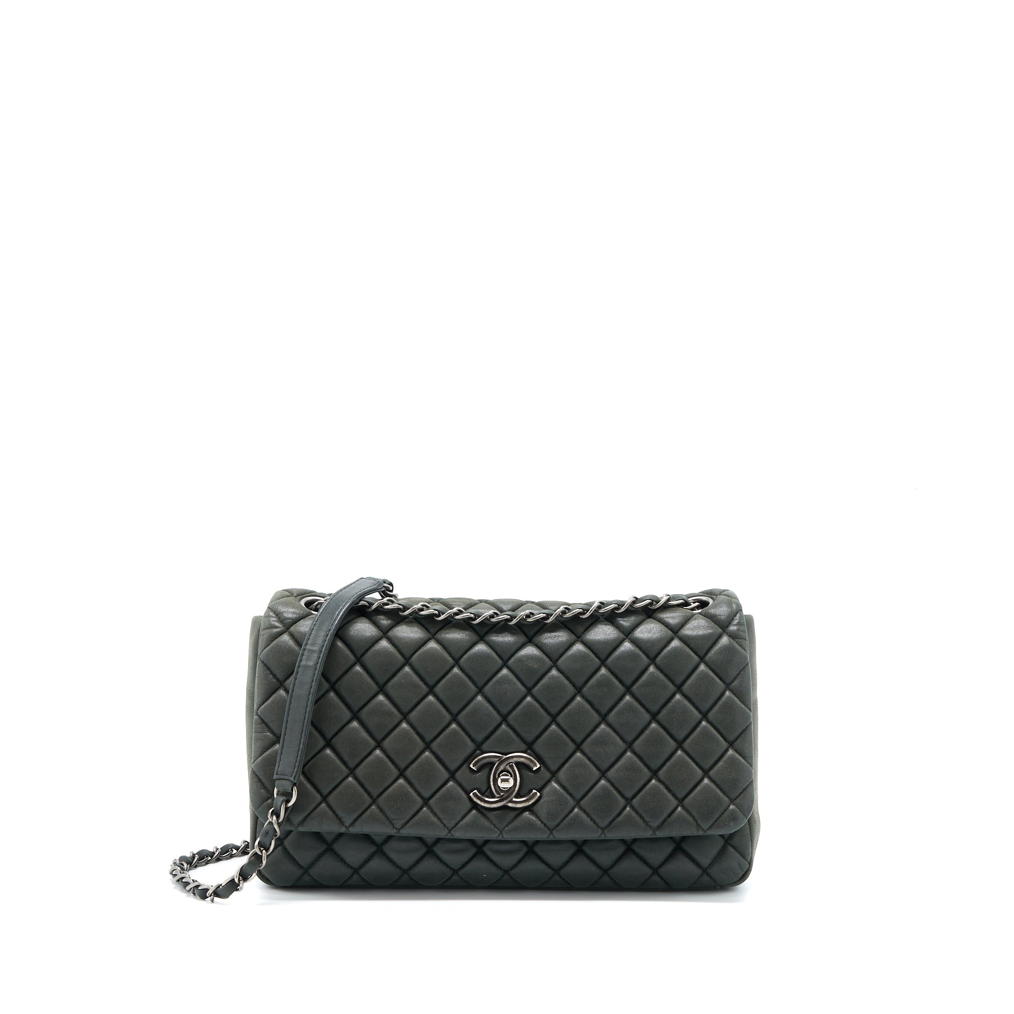 Chanel Quilted Flap Bag Iridescent Calfskin Dark Green Ruthenium